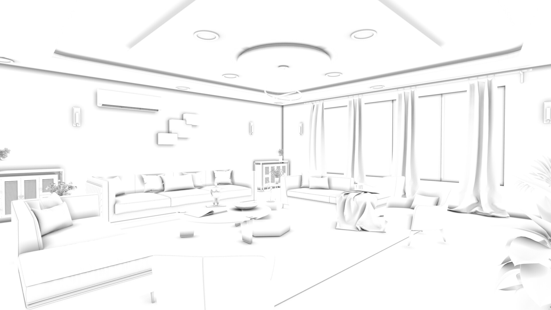 empty room, contour visualization, 3D illustration, sketch, outline Stock  Illustration | Adobe Stock