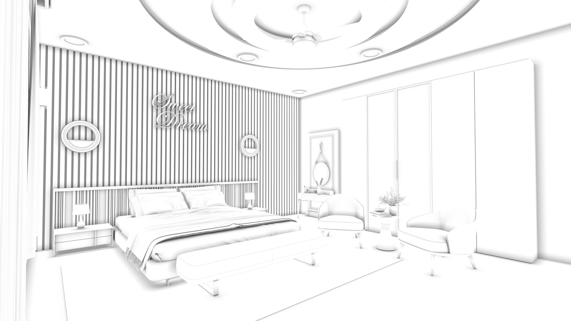 Interior Design Of Modern Classic Style Bedroom 3D Outline Sketch  Perspective Stock Photo Picture and Royalty Free Image Image 134729887