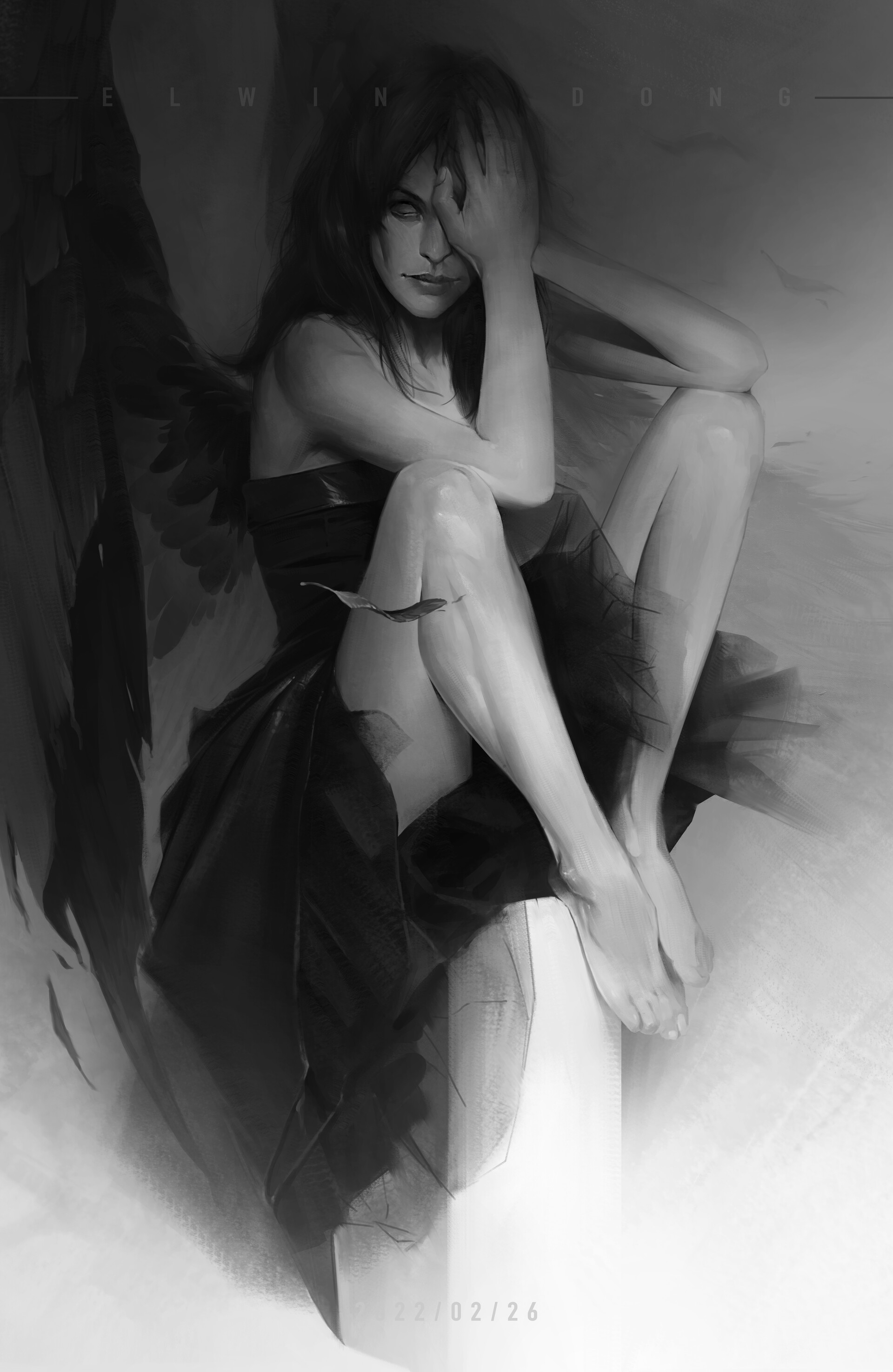 anime dark fallen angel sketch