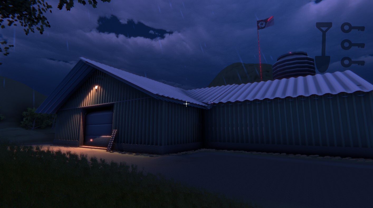 A closer look at the flagpole and grain bin behind the facility