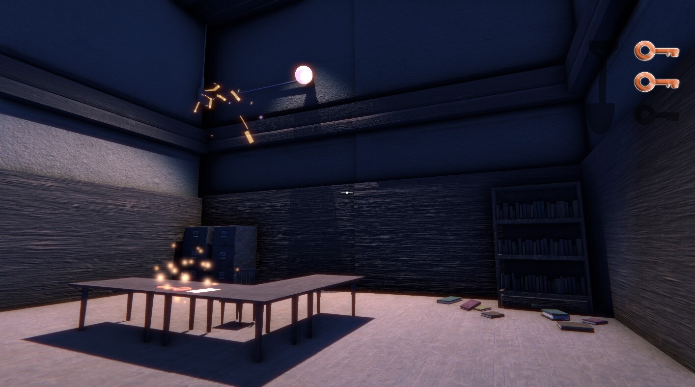 The office room contains many unique assets and particle effects.