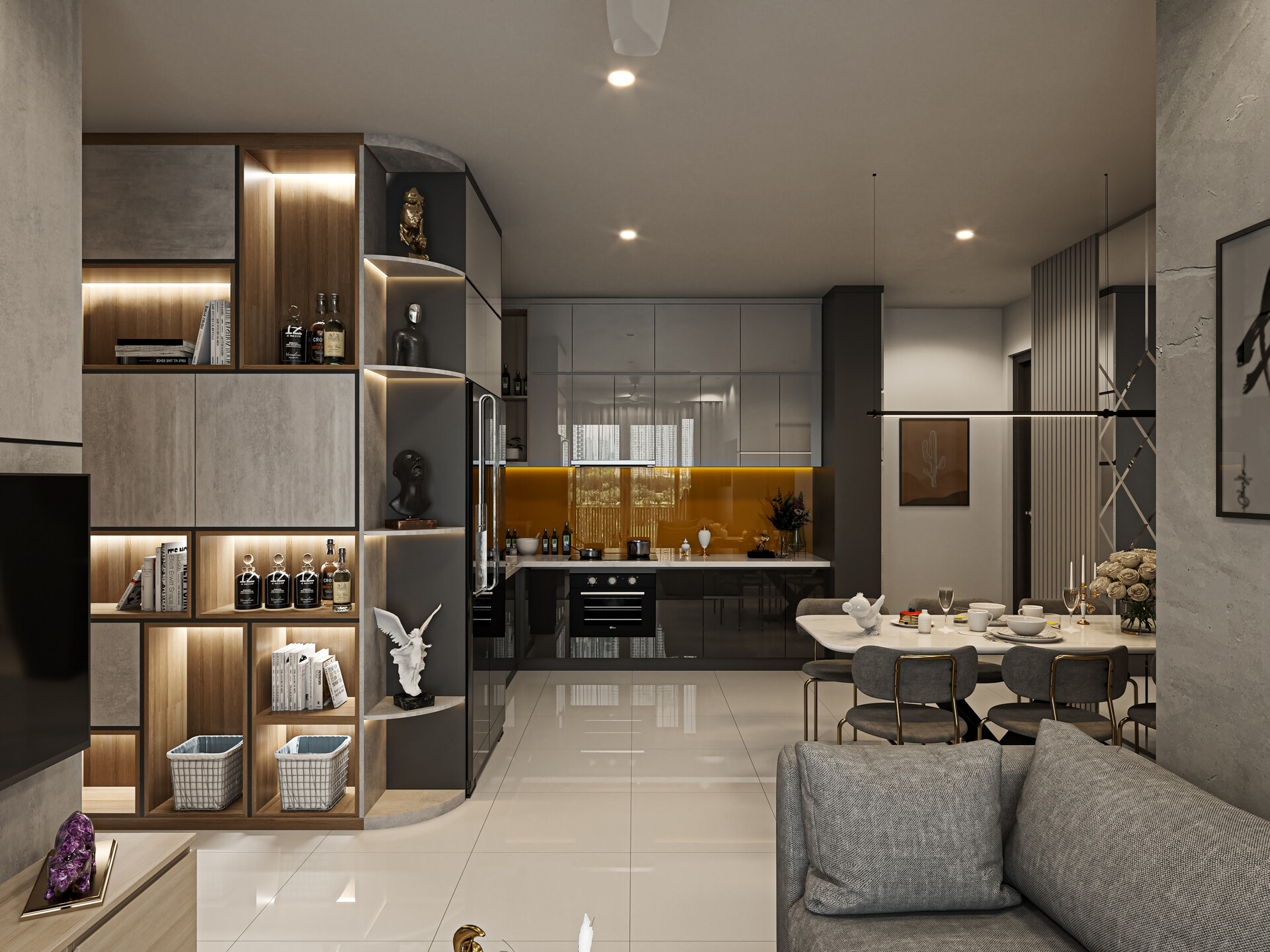 ArtStation Modern Chinese Kitchen Living Room Interior   Mahameru Technoart Modern Kitchen 2 