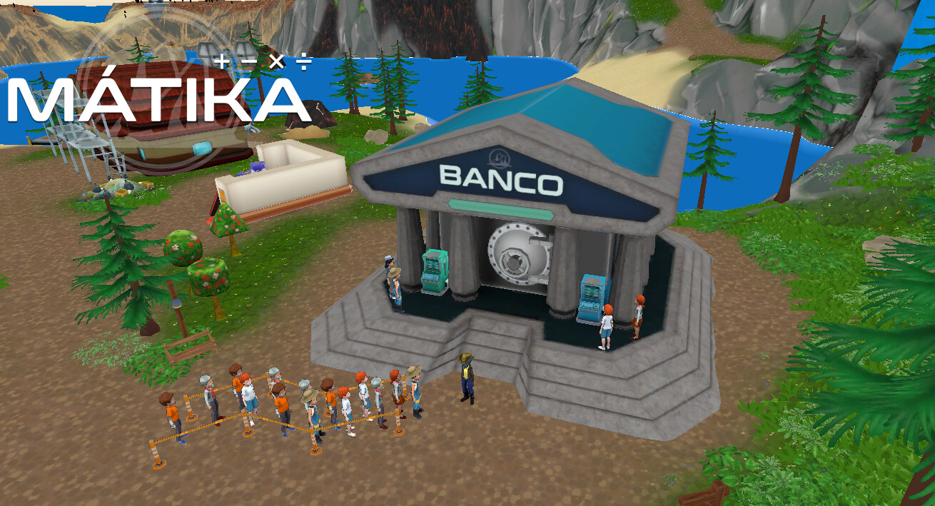 Front view of the bank building into the game.
