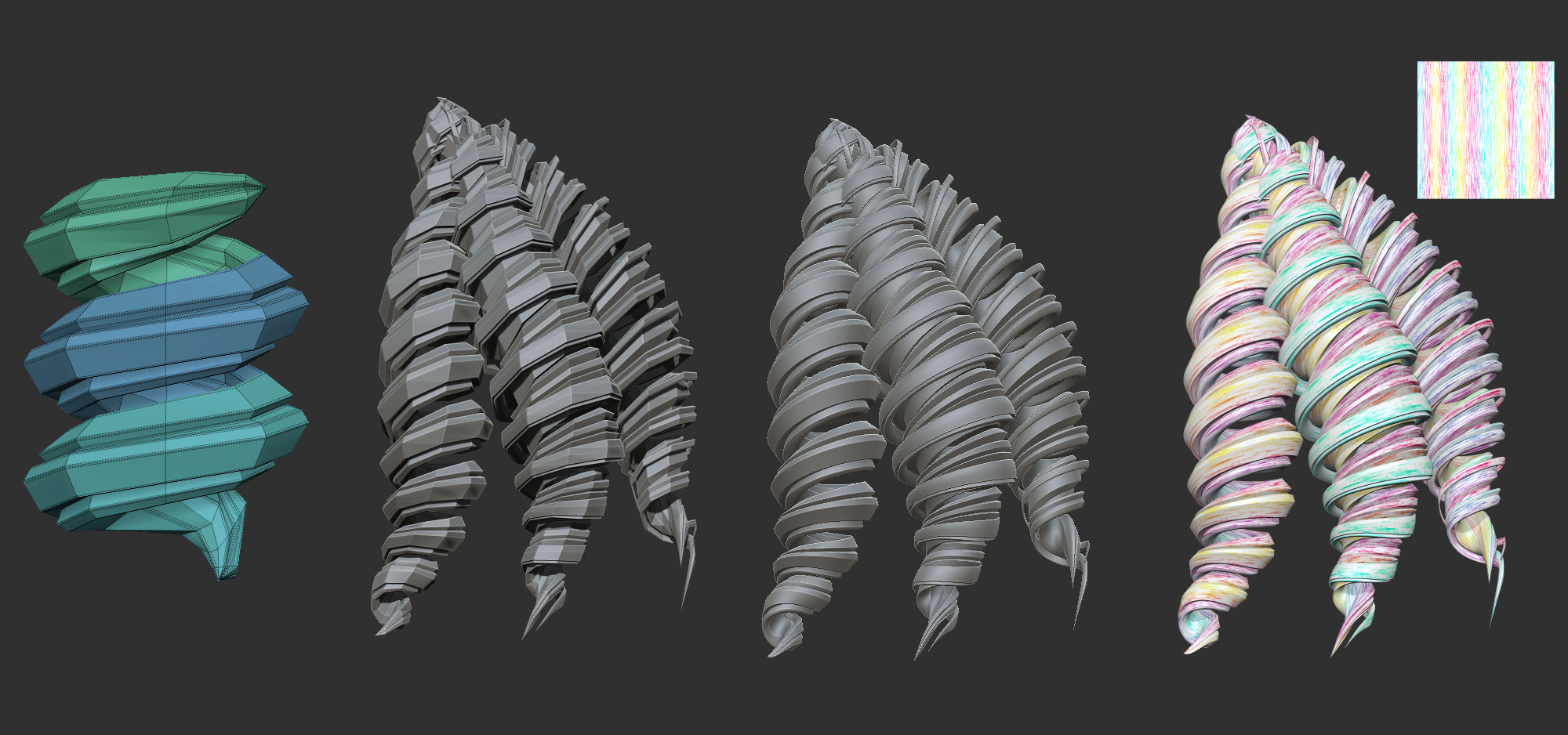 Custom hair brushes I made. Includes creases and UVs!
