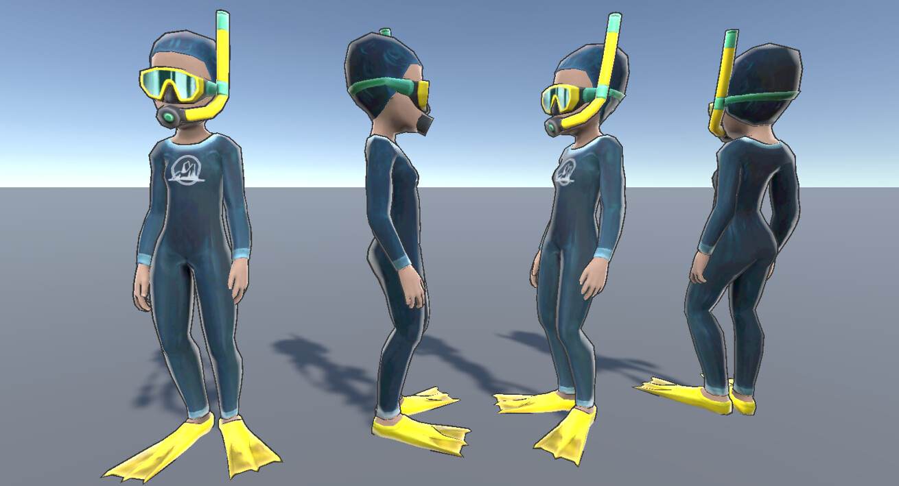 The NPC Scuba diver in different angles. 