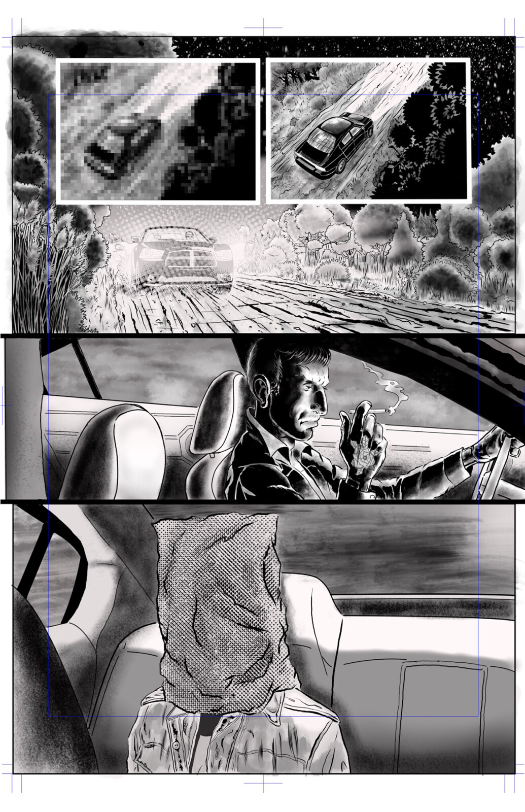 Page 1 of Postal for Top Cow Submission. Art by Keith Haugen