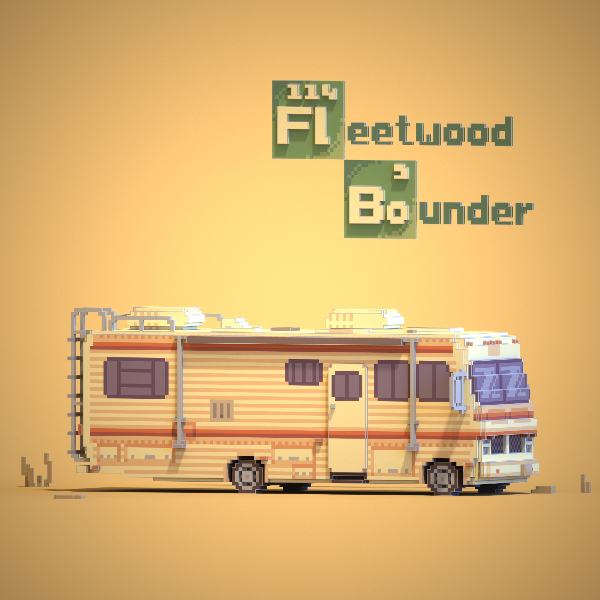 Voxel model rendering of the Fleetwood Bounder Recreational Vehicle as seen in the television series Breaking Bad.