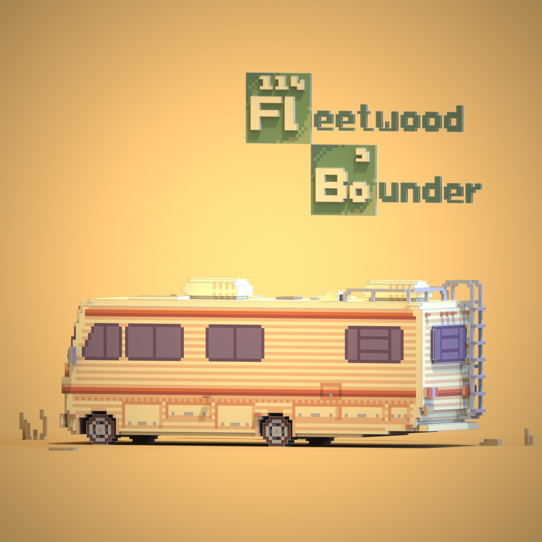 Voxel model rendering of a Fleetwood Bounder created and rendered using Magicavoxel software.