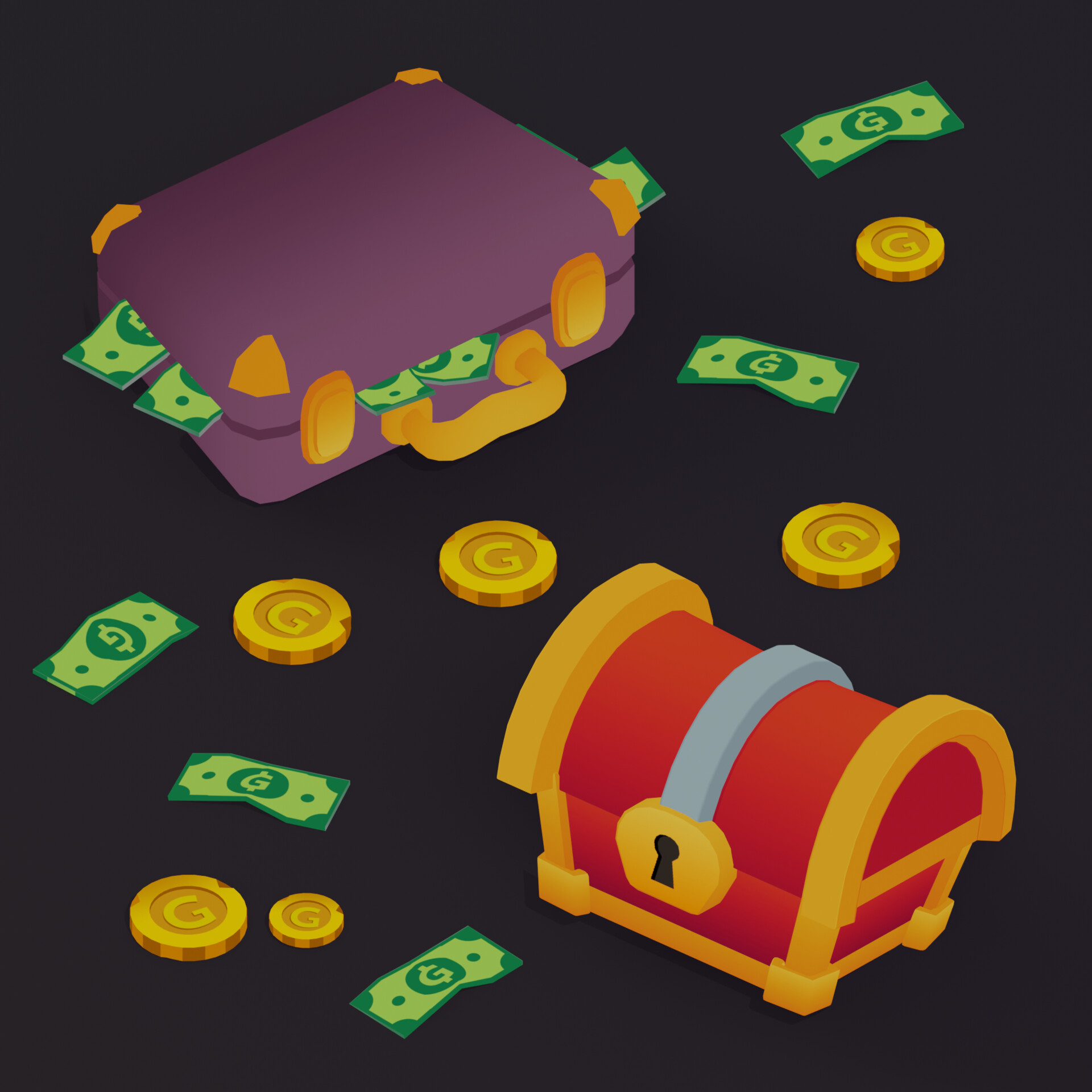 ArtStation - Low Poly Suitcase & Chest