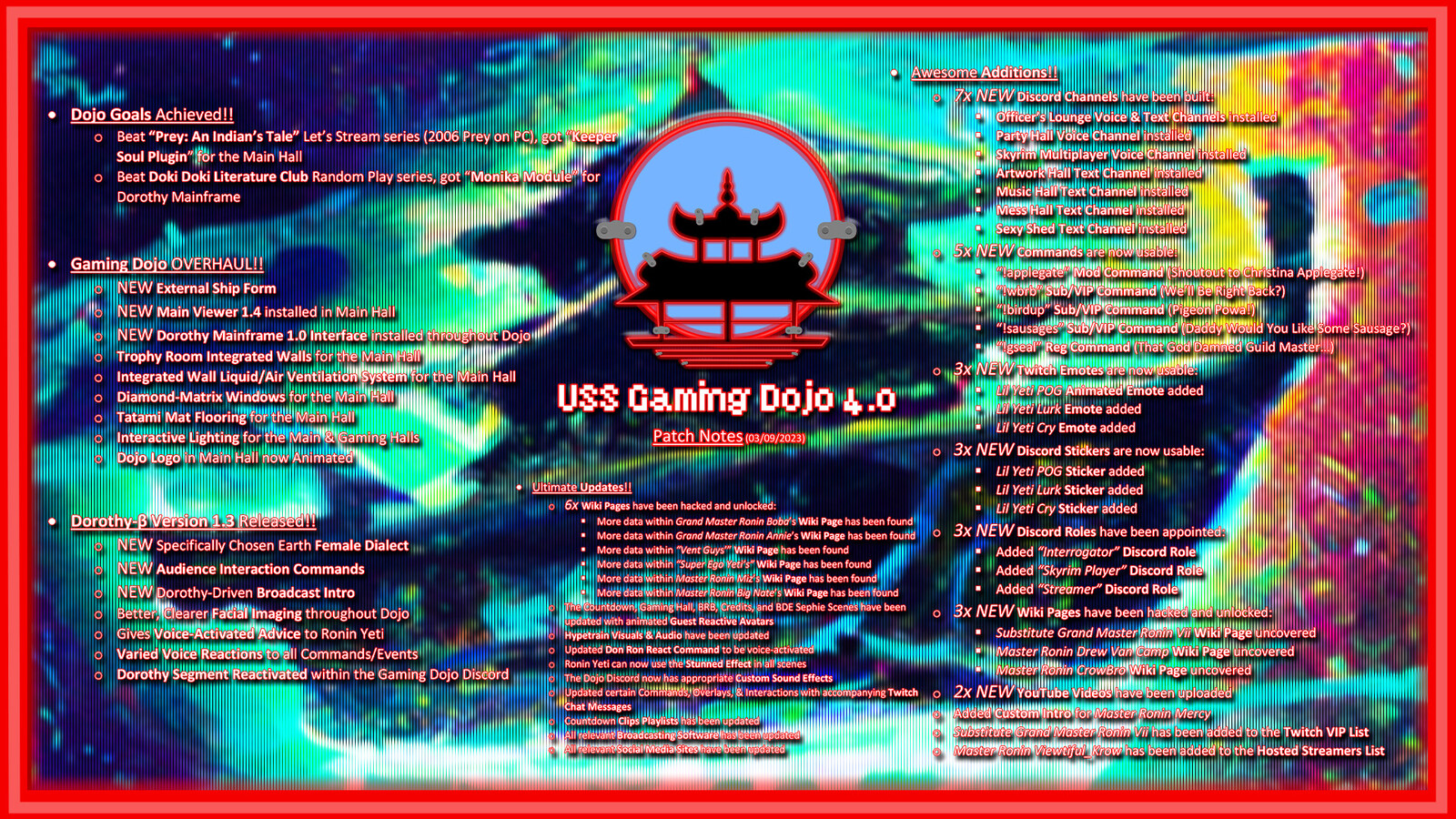 Gaming Dojo Version 4.0 Patch Notes Visual | RY Streaming