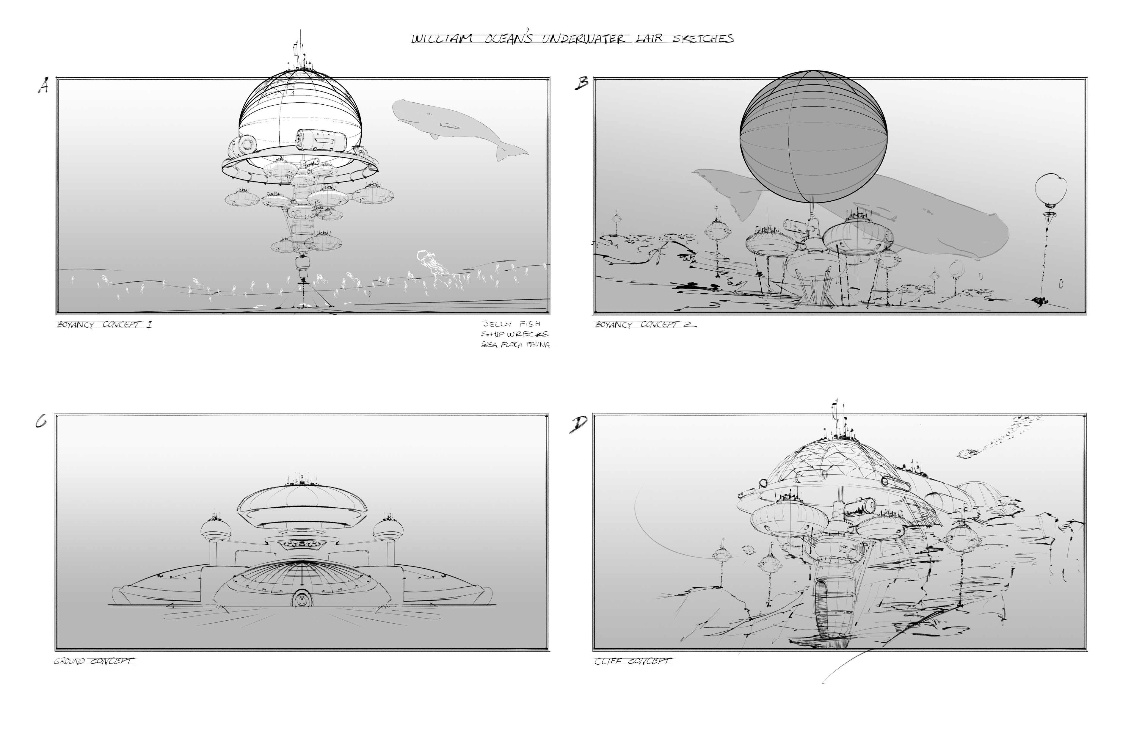 Concept sketches, the lab was submersible move from ocean to ocean and has the ability to dock submarines