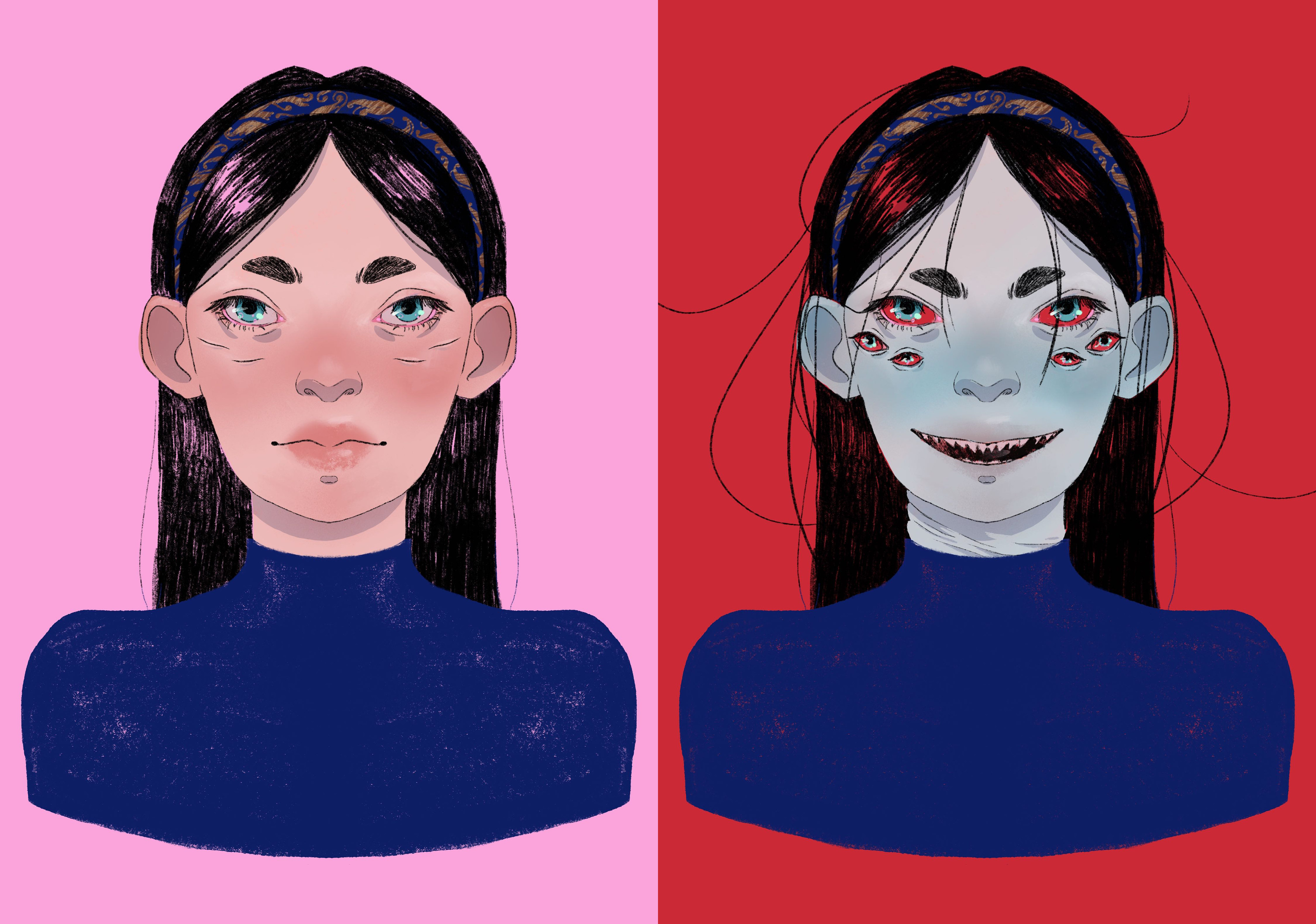 concept art for the character in the two versions