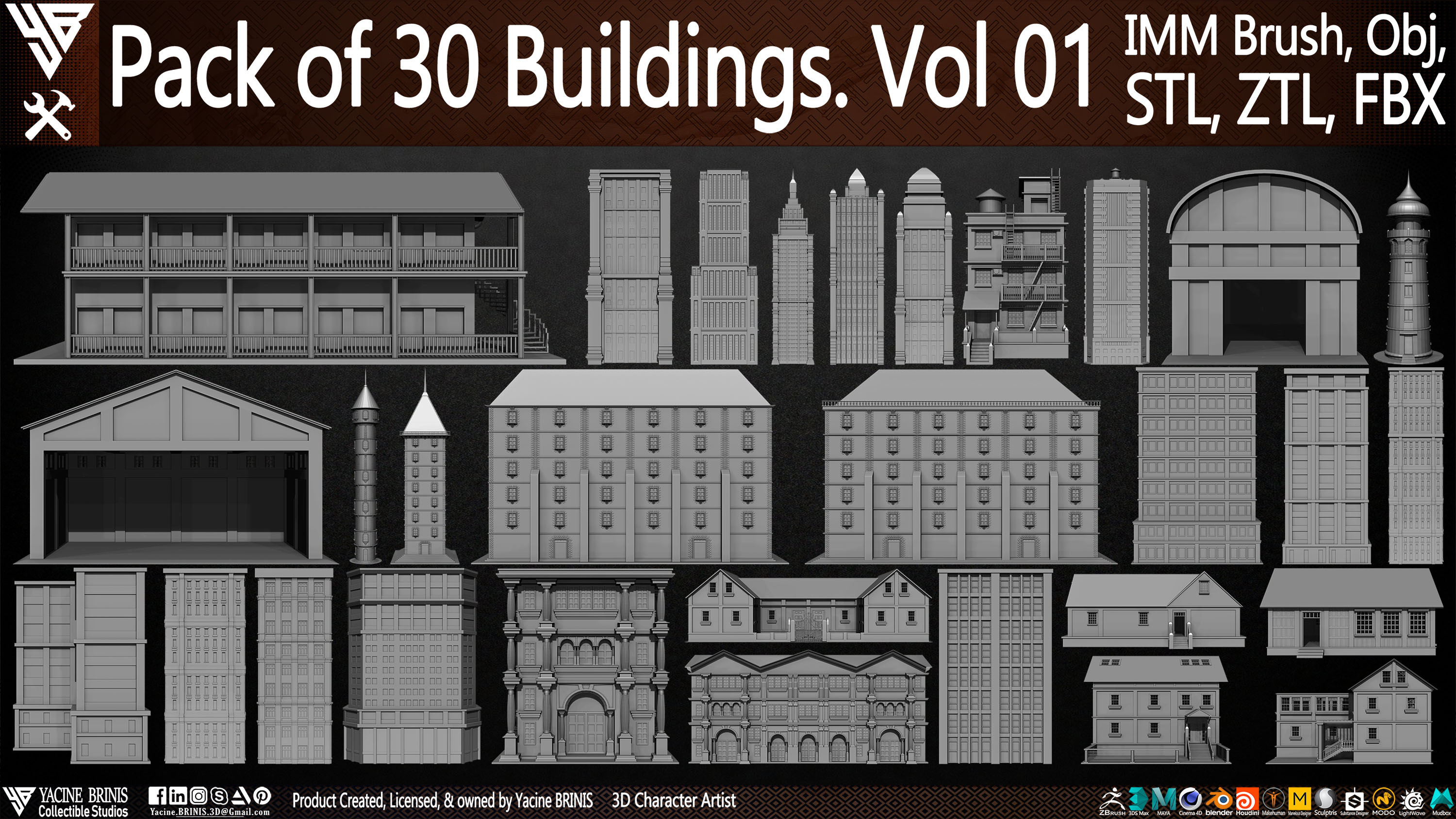 Pack of 30 Buildings Vol 01 Sculpted by Yacine BRINIS Set 002