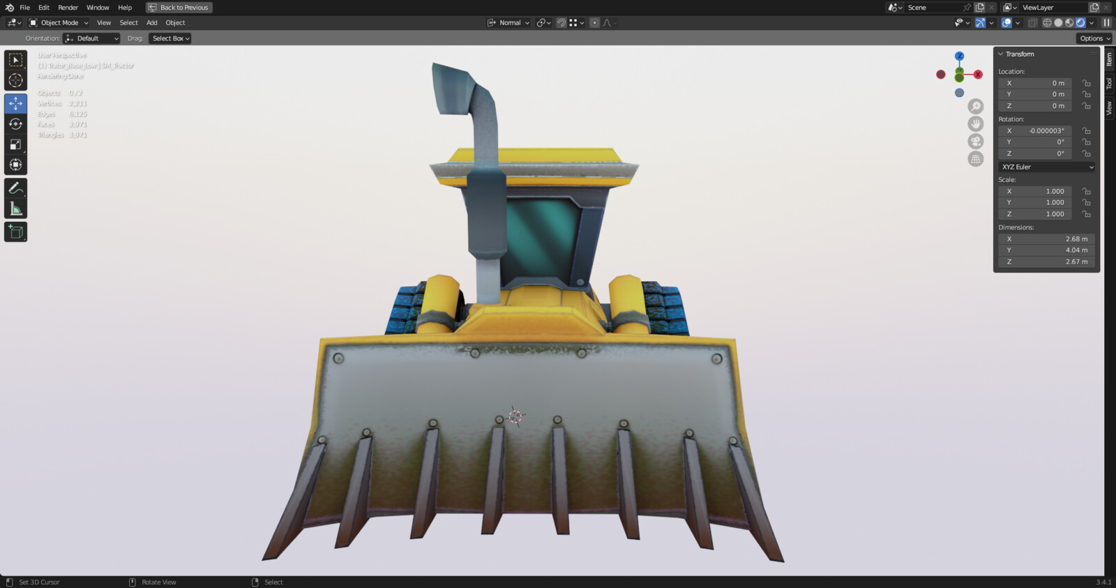 Front view of the low poly model.