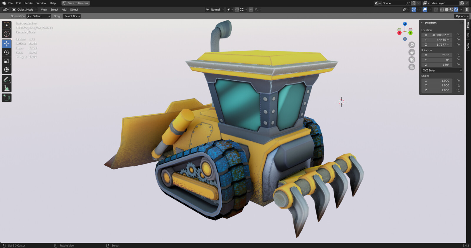 Back three-quarter view of the low poly model.
