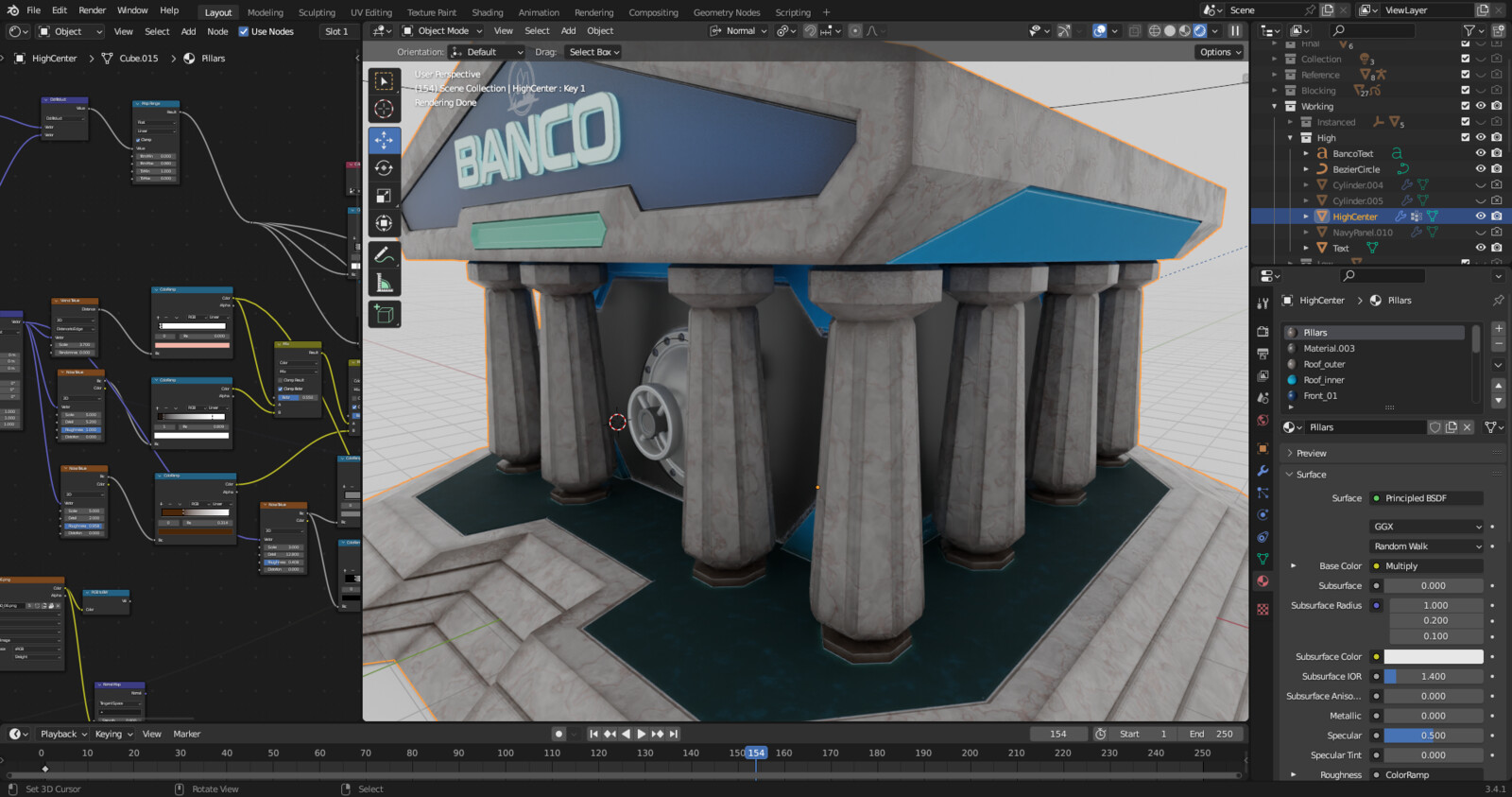 High poly model of the bank with procedural material.