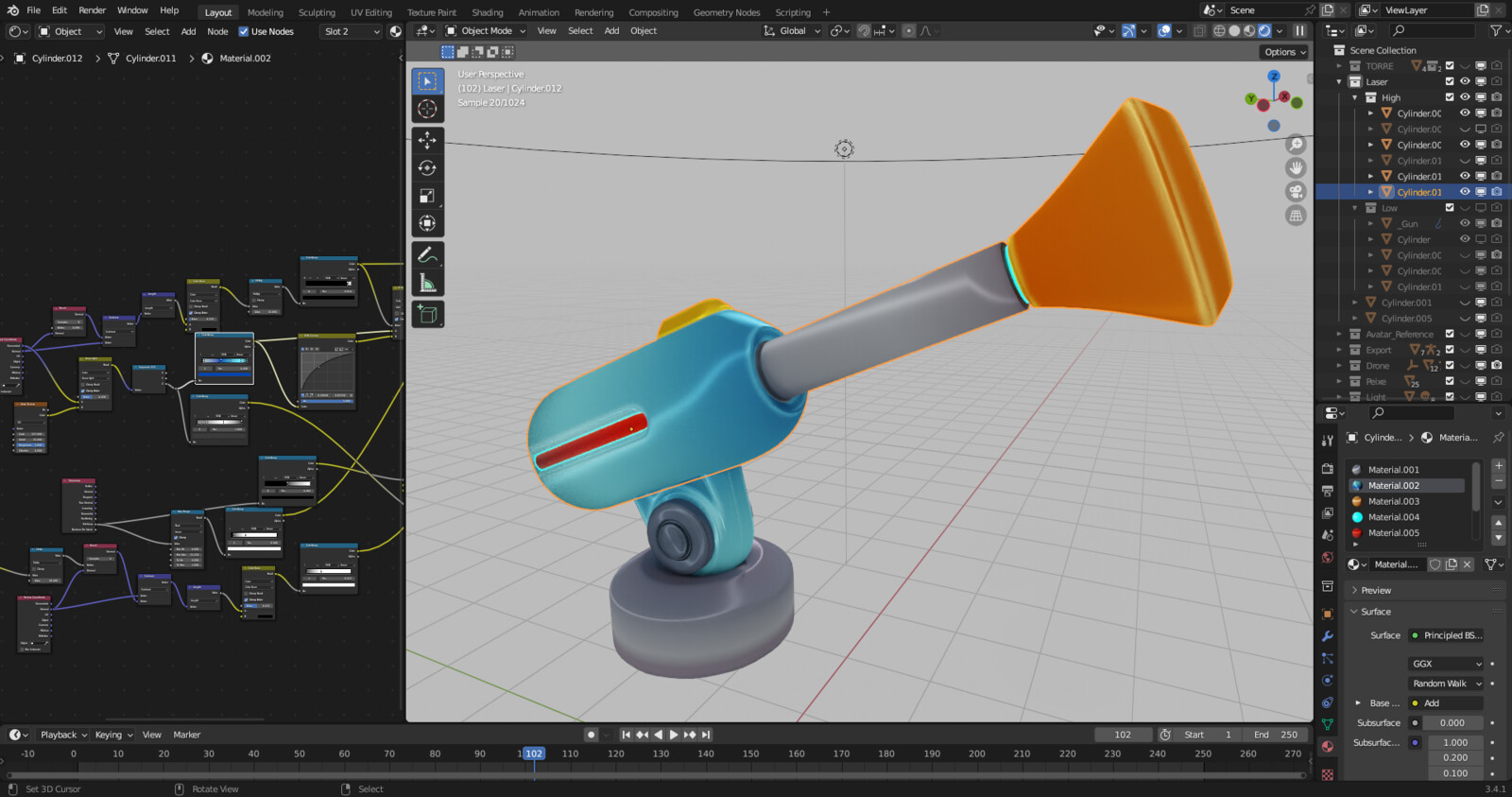 High poly model of laser gun used to bake texture. 