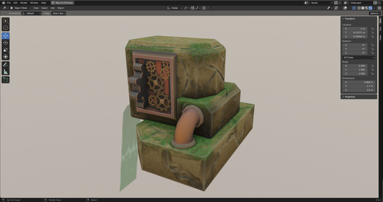 Bake view of the low poly model with texture baked in the version broken and polluted water.