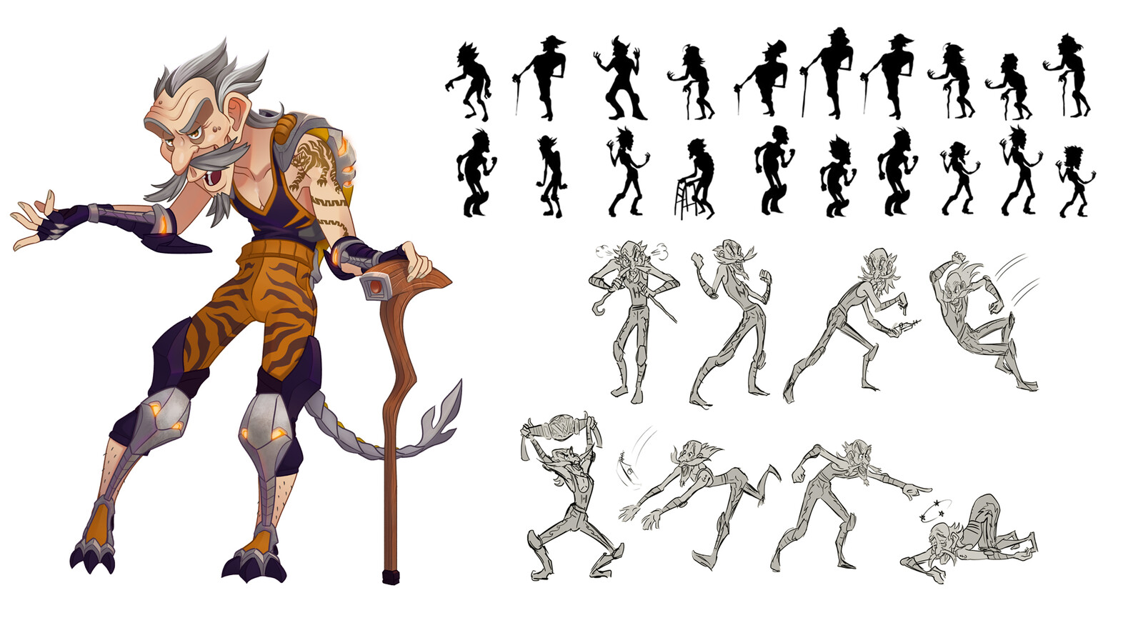 Hogan's silhouette exploration process and posing sketches.