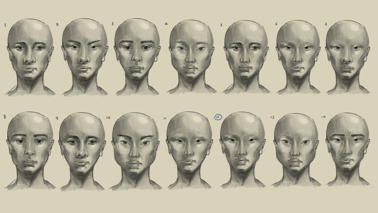 More face variations - working with mixing features I liked from my first set of variations.