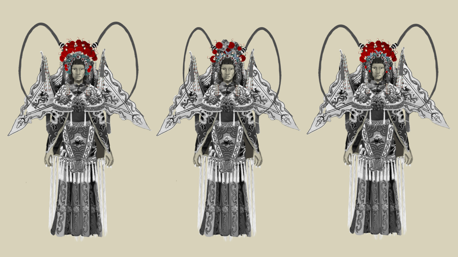 Combination of headdress design and final outfit design