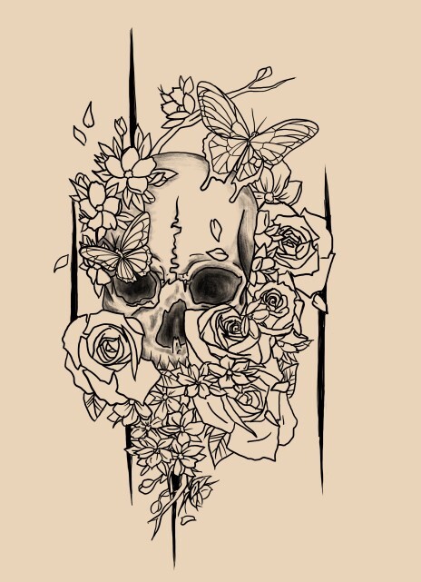 Danielle Tishkun - Skull and Roses Tattoo
