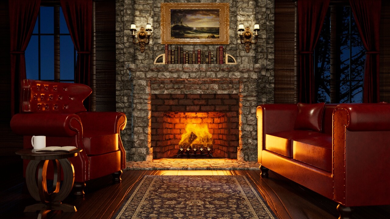 A cozy fireplace scene with a warm wallpaper, inviting glow that evokes  feelings of comfort and relaxation, Generative AI 23372052 Stock Photo at  Vecteezy