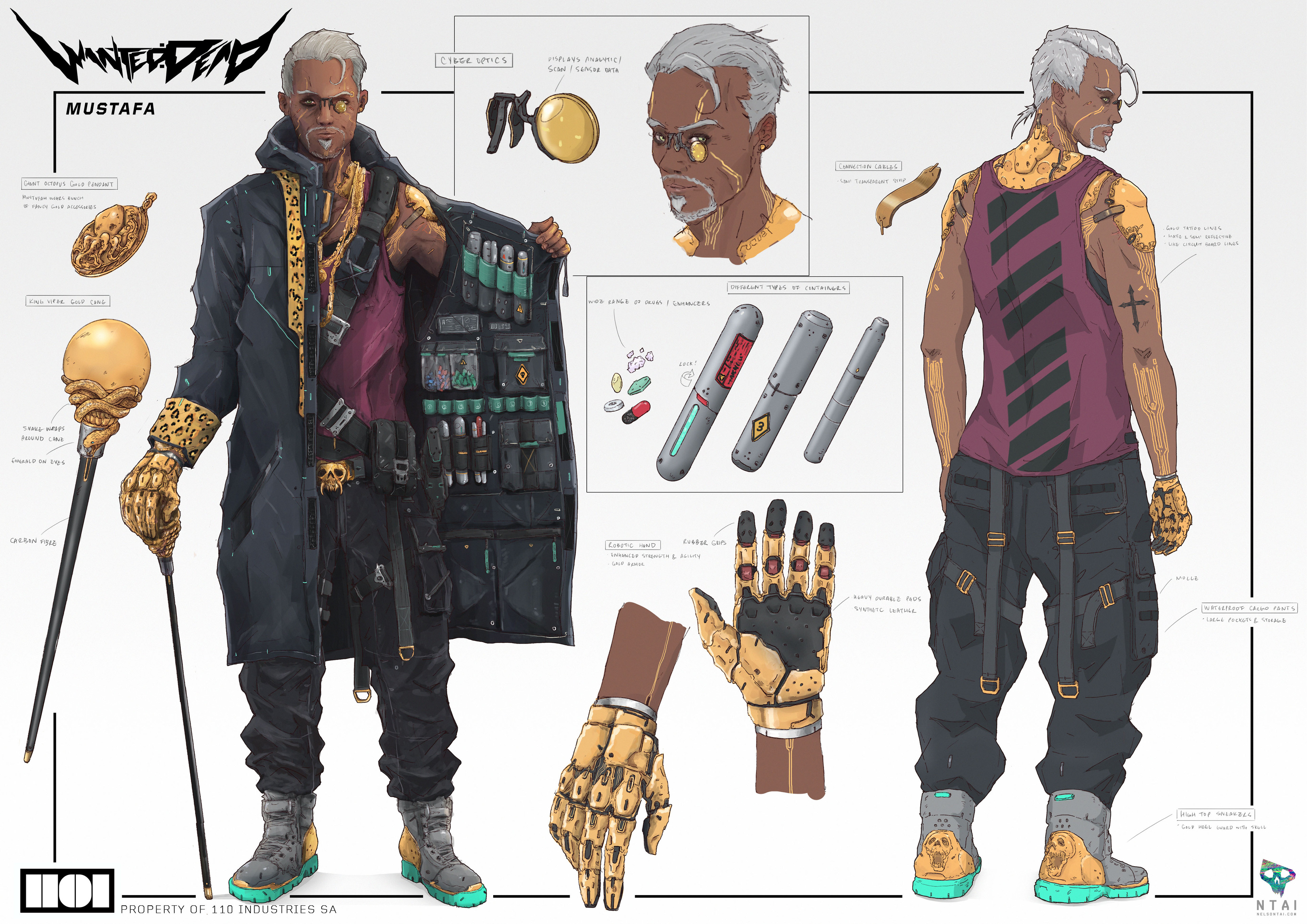 Mustafa is a futuristic dealer of the black market. Loves to display his power and wealth with all the gold.