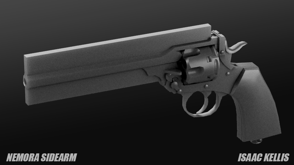 Built up off a Webley Mark IV I modeled a long time ago. I wanted it to feel like Nemora had modified a family heirloom to keep as her sidearm 