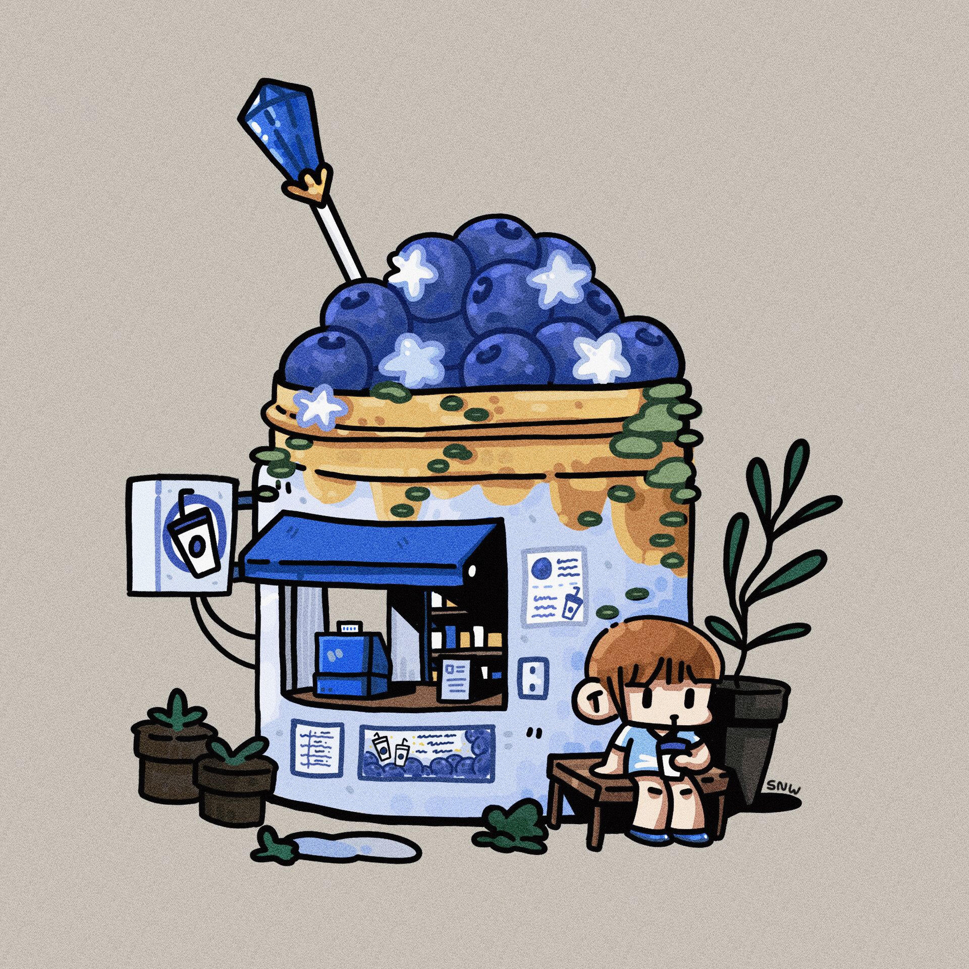 ArtStation 블루베리 카페. Blueberry Cafe