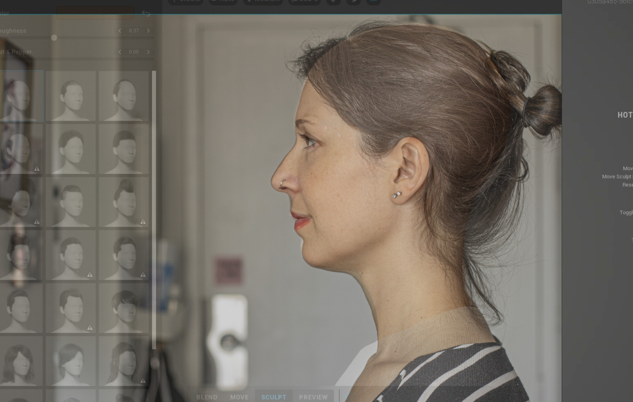 Meta-Human with transparency on Pure ref to create the more close likeness with the Metahuman tools .