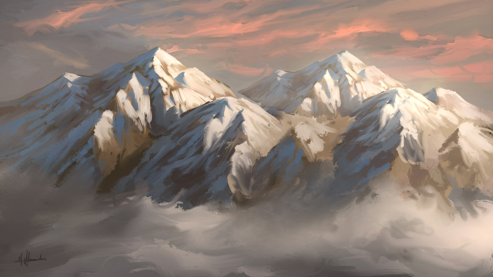 Digital Landscape Painting - Icy Mountains