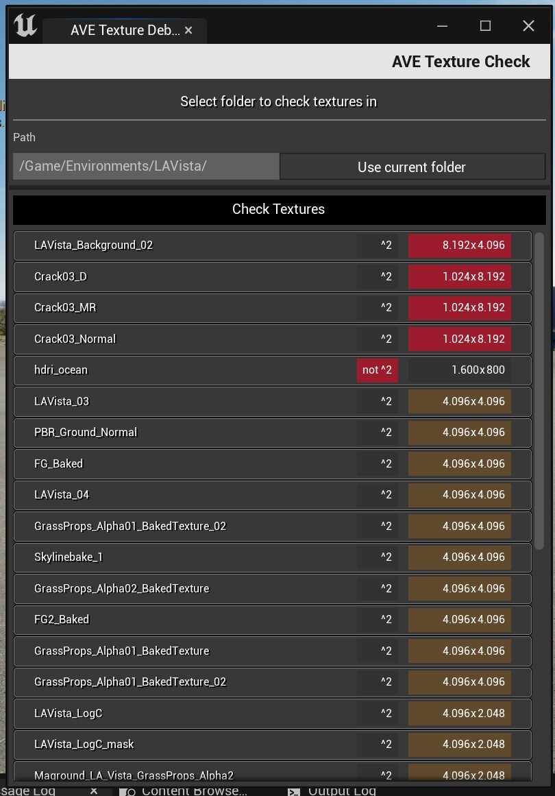 This tool profiles all texture assets across a definable folder, ranking them by size and highlighting non-power-of-two or large textures.
Additionally, you are able to export the selected assets to your PC directly from the UI to get started on editing.