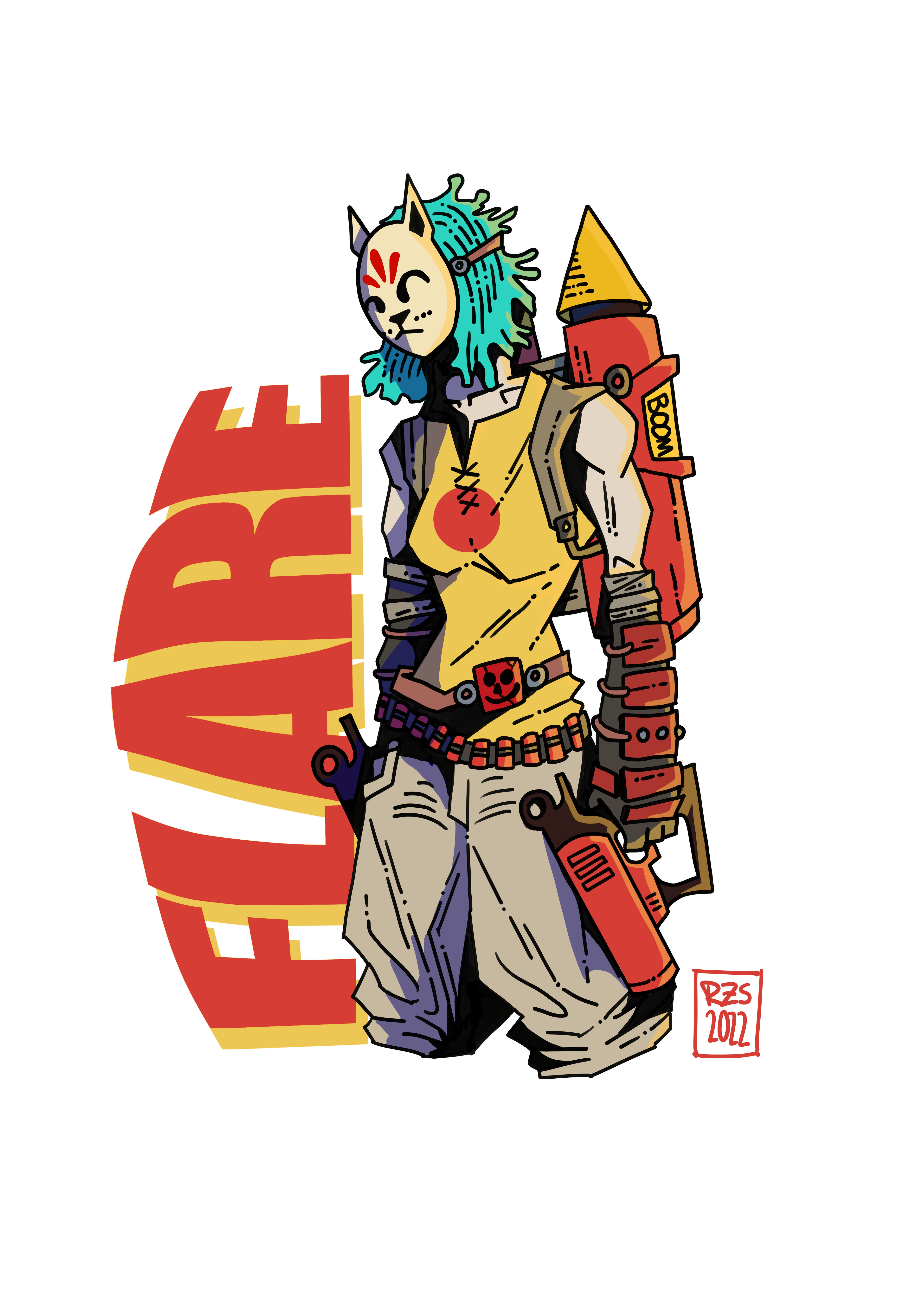 Flare. The first Slayer recruited by the Scunge-Killer. She uses modified flare guns to shoot shotgun shells, and her airborne approach to fighting makes her a stylish combatant.