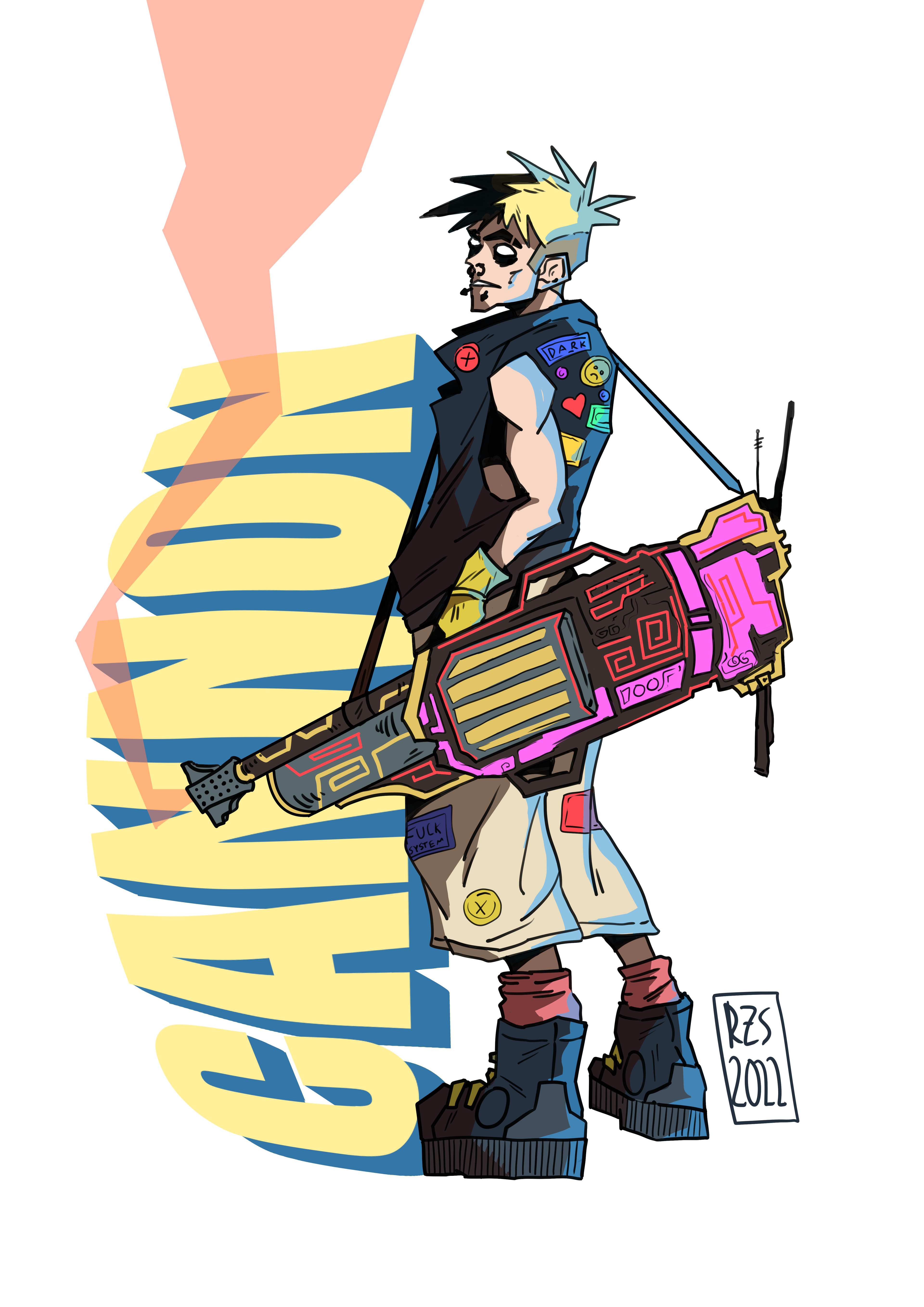Cannon. Possessed by a powerful demon, Cannon uses a neon-ruin machine gun to down his foes, relying on the weapon's intense bursts of colourful smoke for his performances.