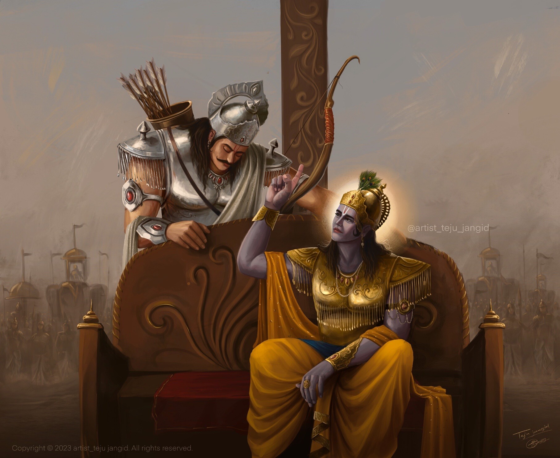 Artstation krishna and arjuna in kurukshetra