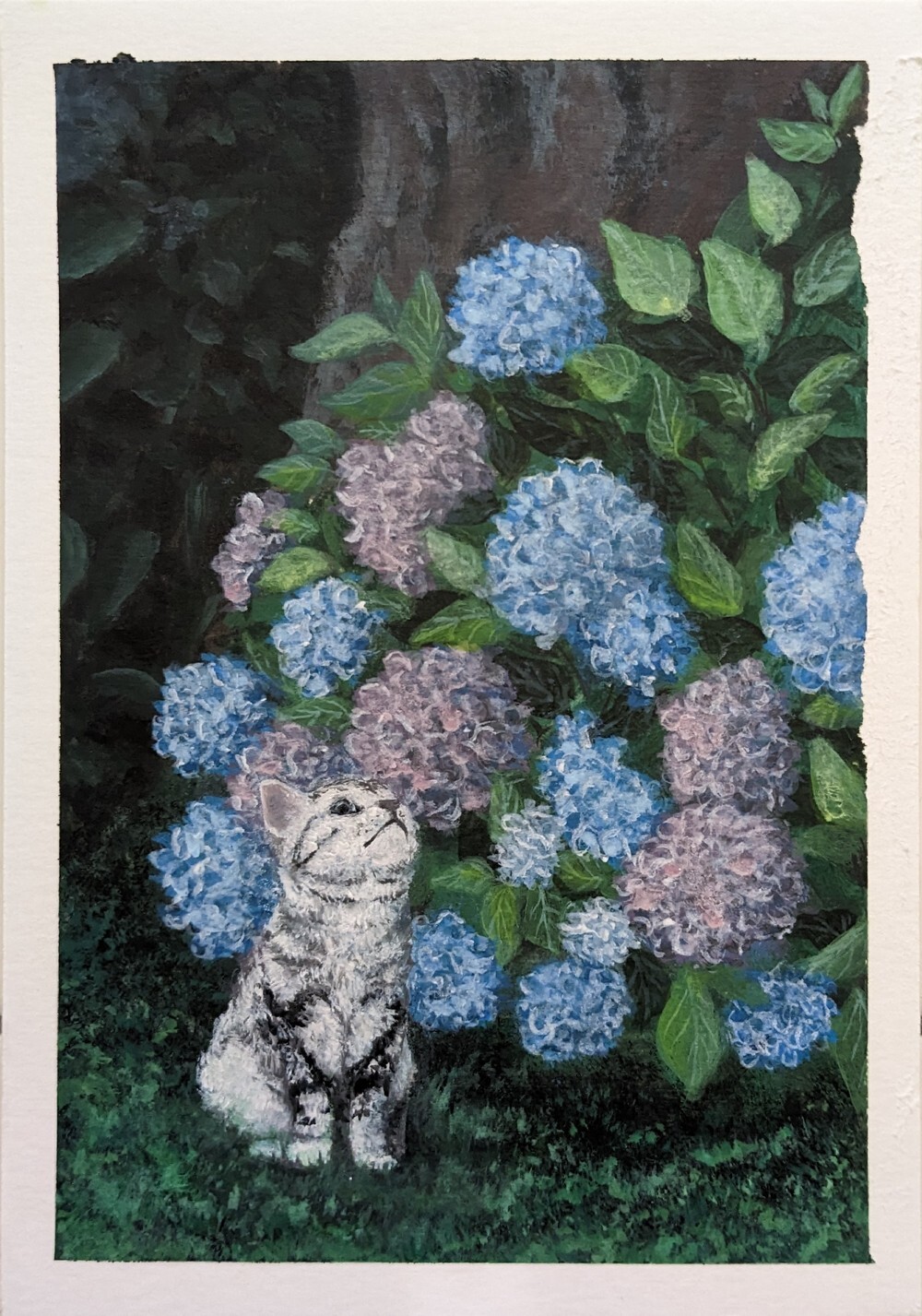 ArtStation - Tabby cat under hydrangea