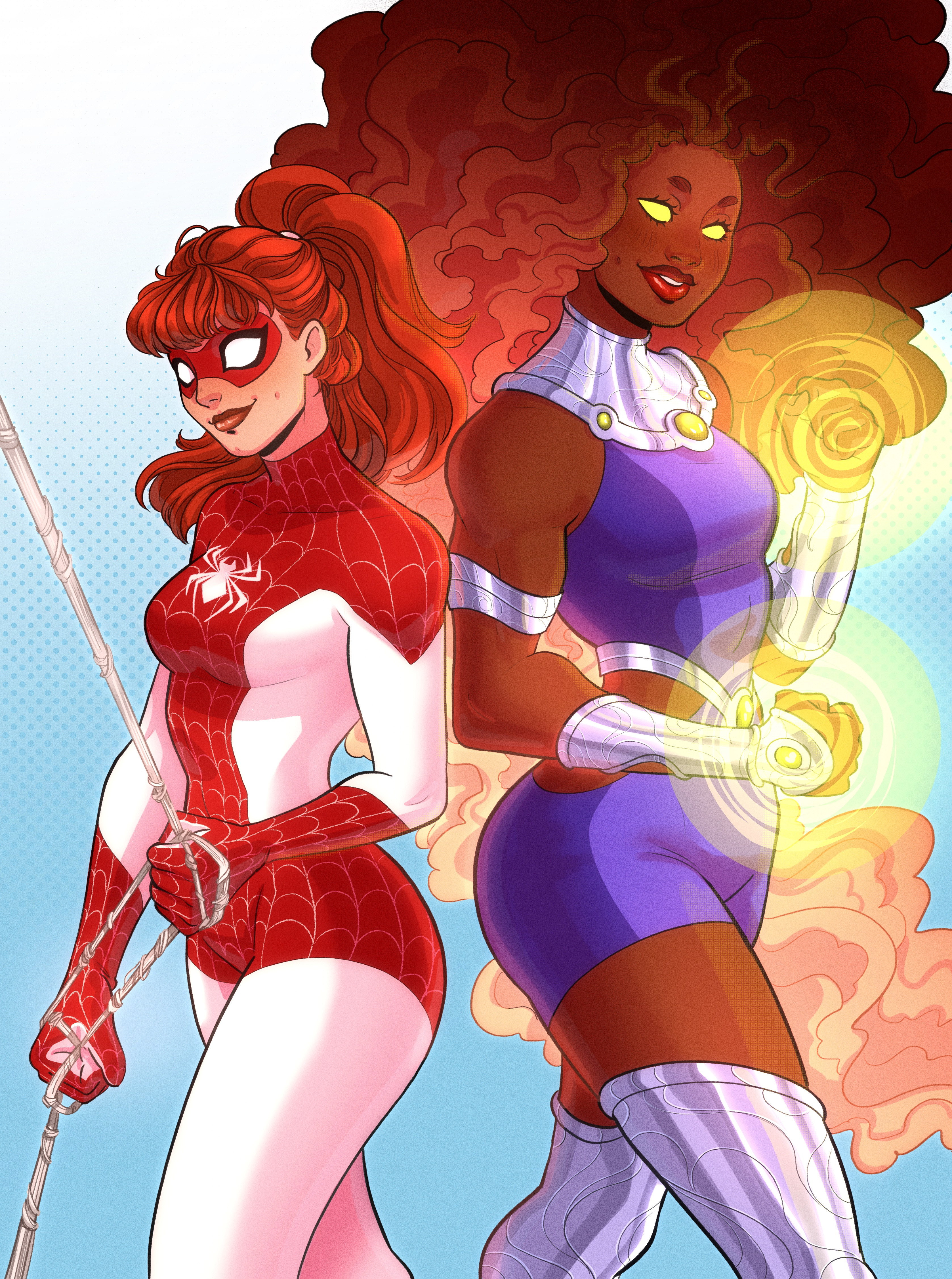 Spider-Woman &amp; Starfire for SpiderKnightART on twitter