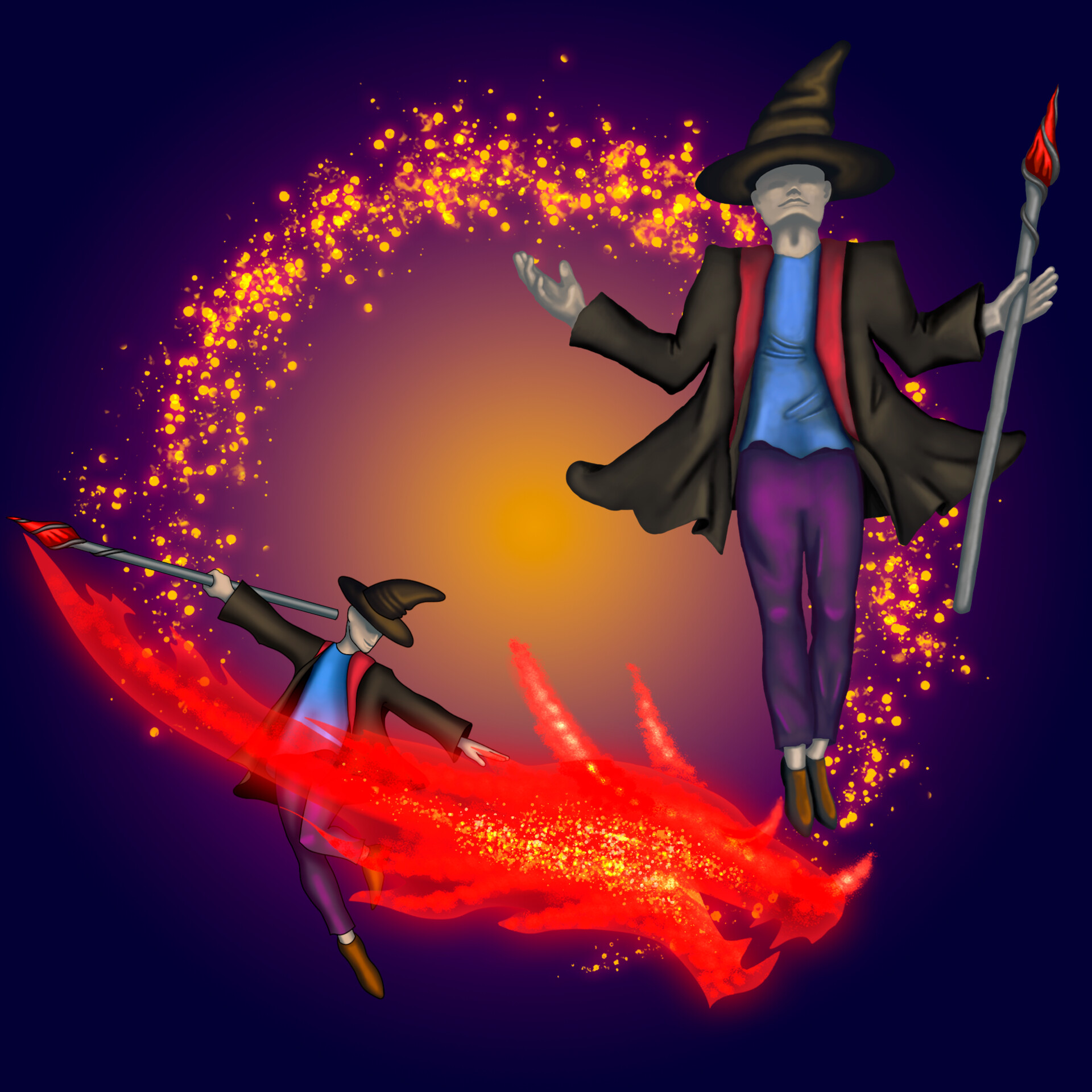 Artstation game concept art of the evil mage and its game ready version