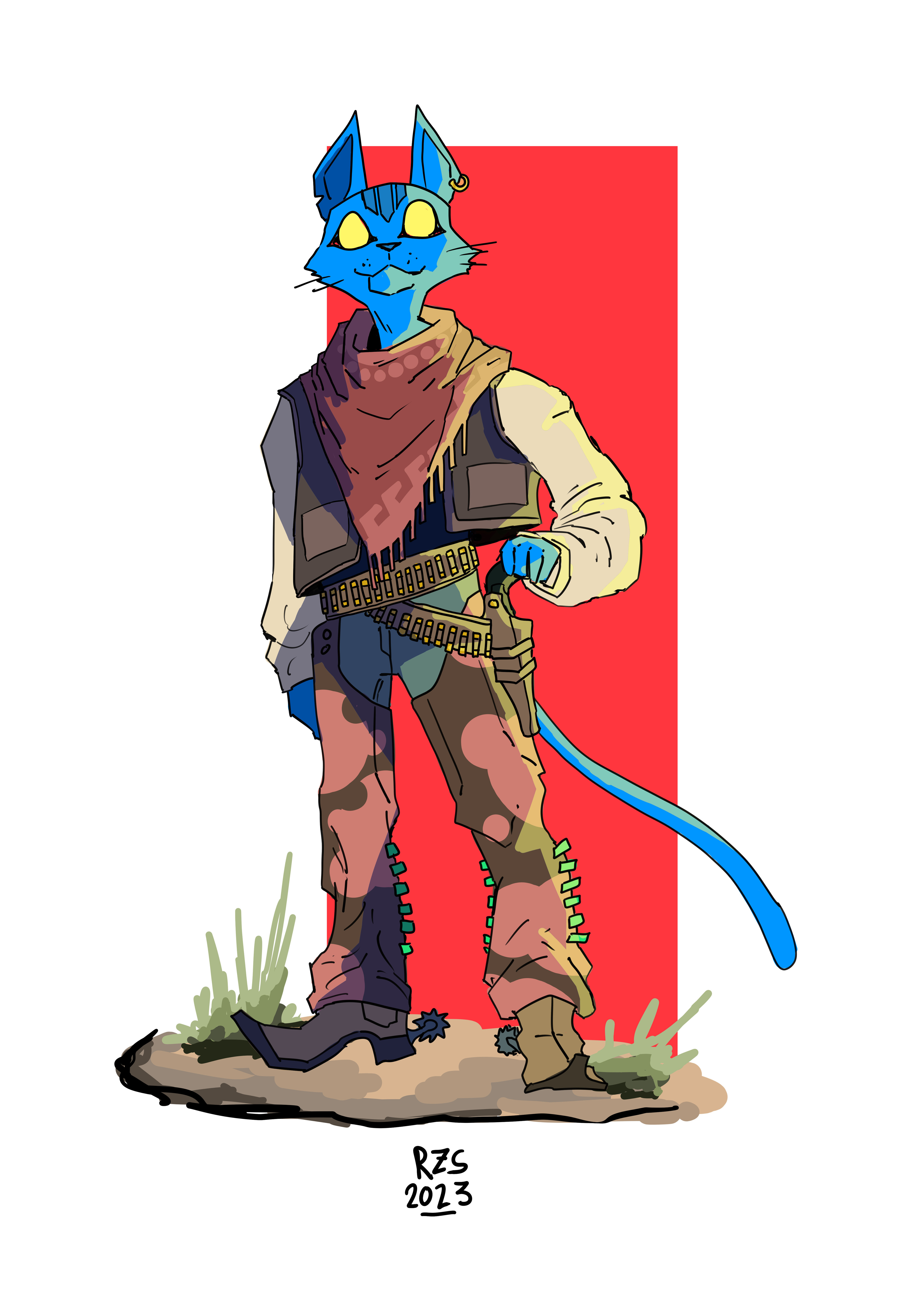 This is a more cowboyish style for the gunslinger cat which I made for fun after reworking the final stand.