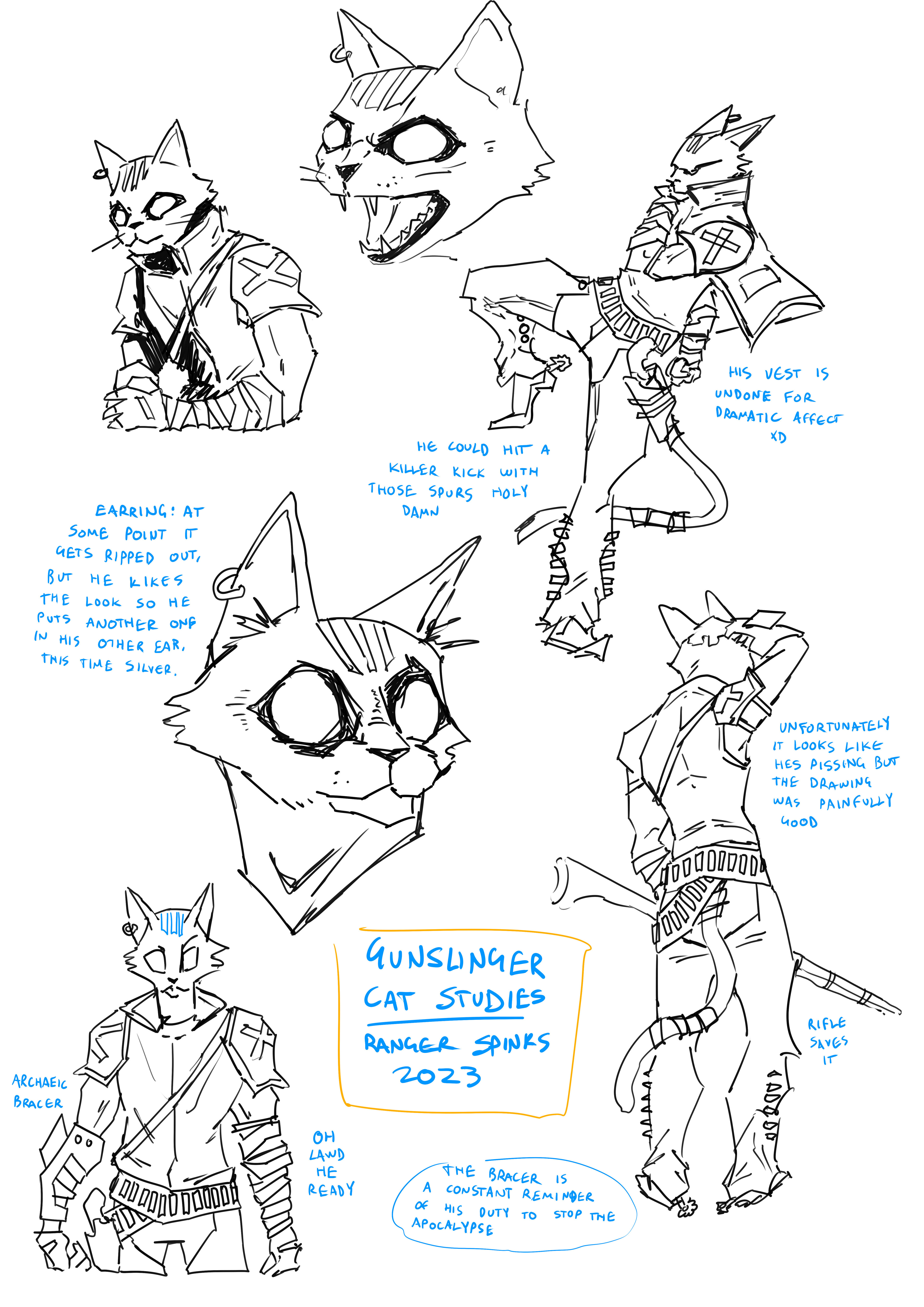 some sketches I did of the gunslinger cat.