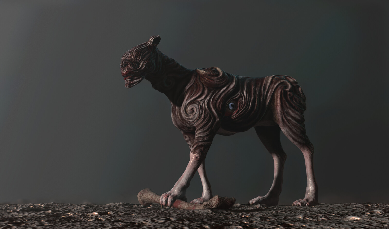 狍鸮 TAO TIE
 According to the "Shan Hai Jing· Bei Shan Jing":
 "There is a beast in Gou Wu Mountain with a sheep-like human face, eyes under the armpits, and human paws with tiger teeth. Its sound is like a baby. Besides, it can eat people.