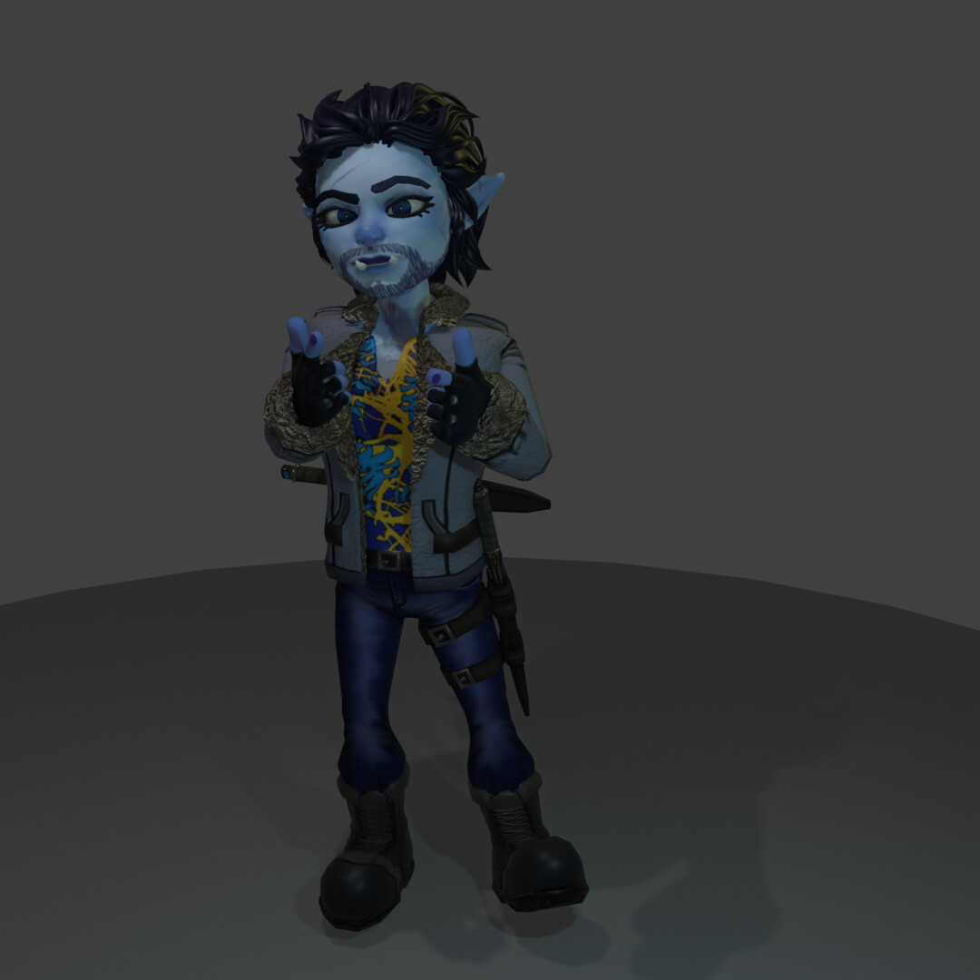 Finger-guns for a pose to show off his personality