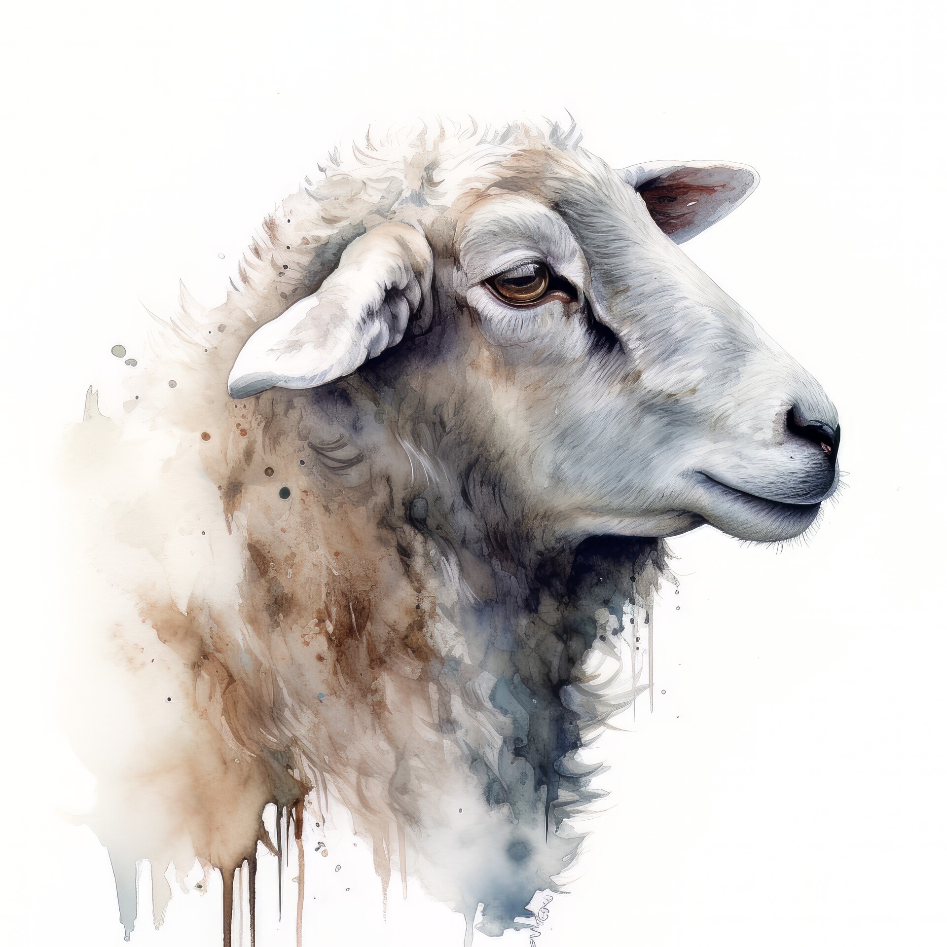 ArtStation - Sheep Animal Portrait Watercolor Painting