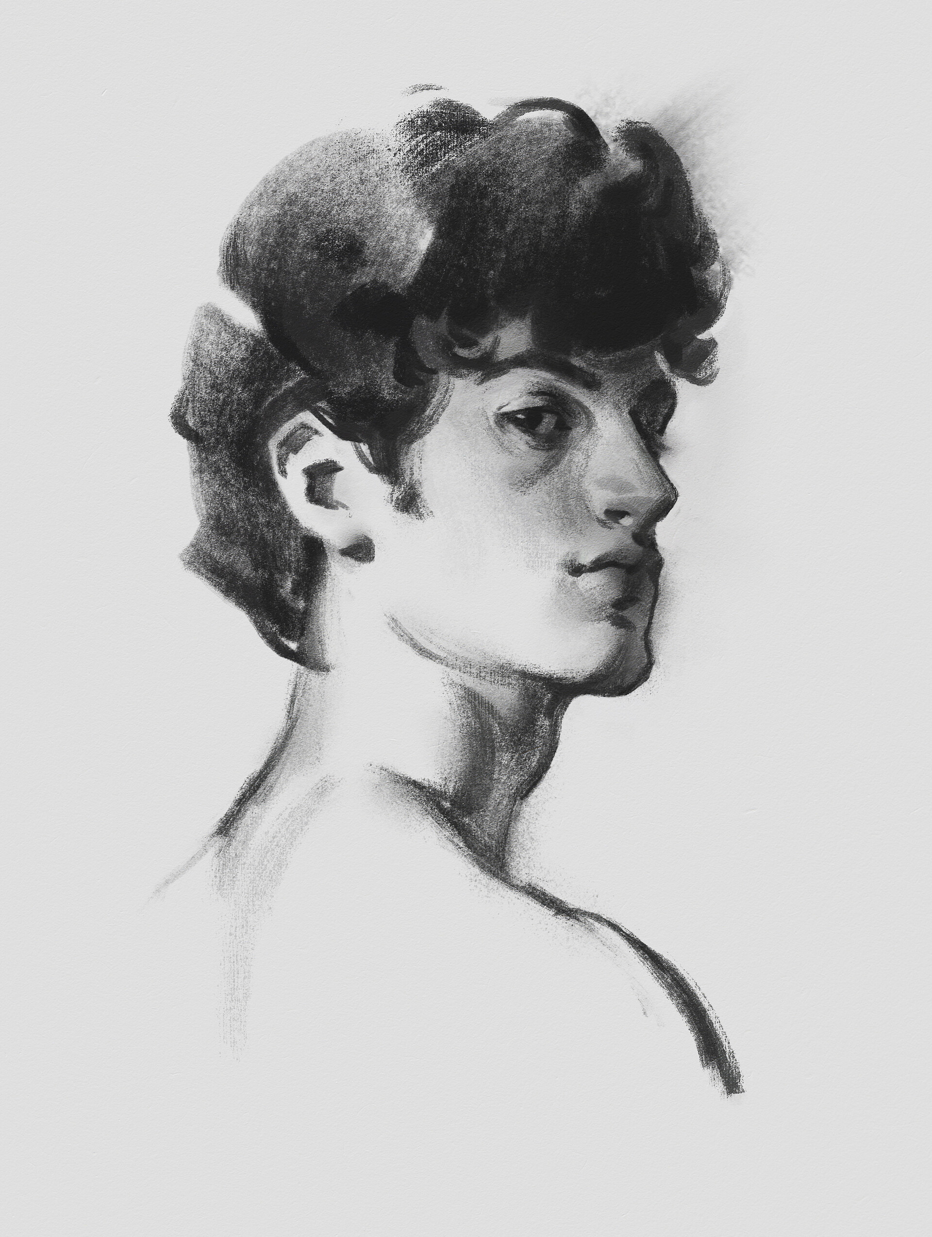 Digital Charcoal Portrait — Café Watercolor