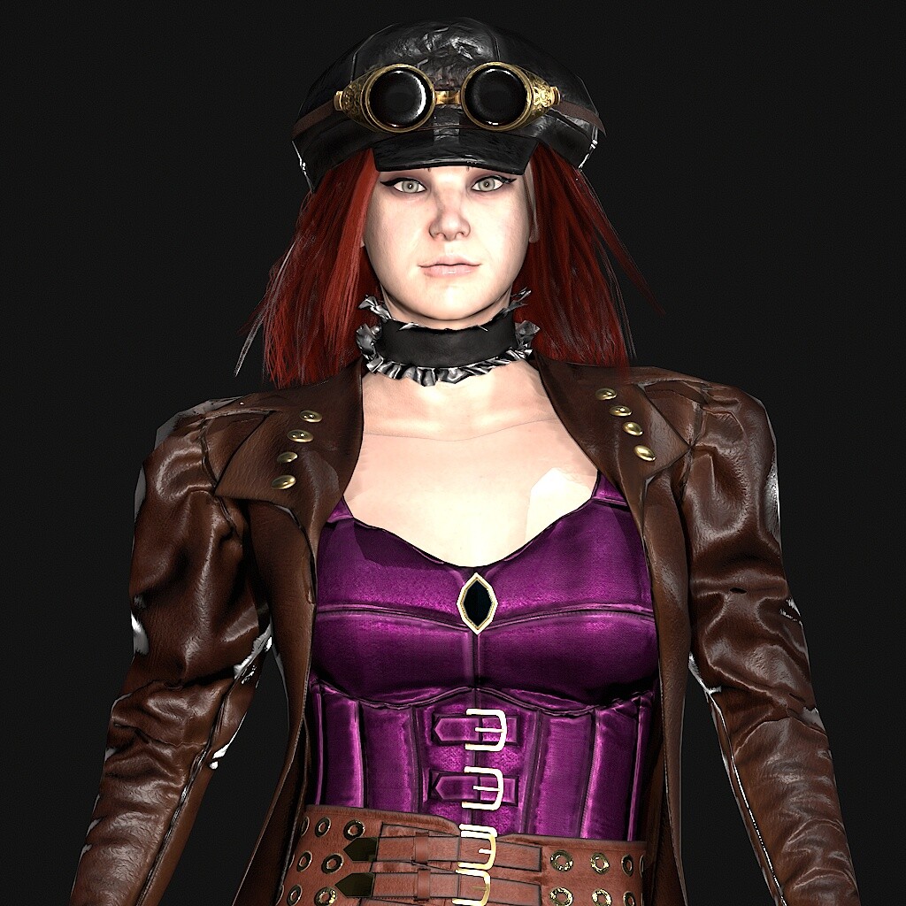 ArtStation fantasy girl in leather jacket, cap and steam punk - Main Image
