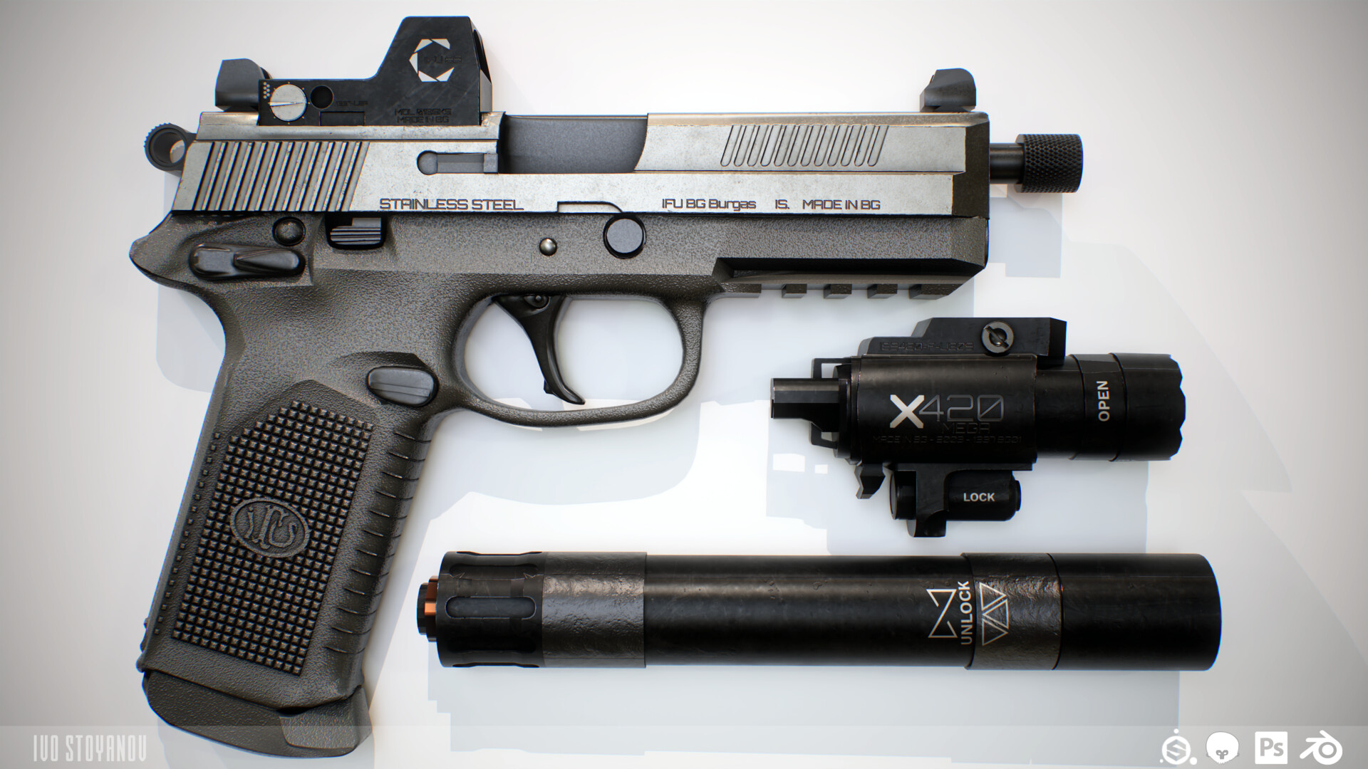 ArtStation - FNX-45 Tactical Pistol + Attachments (Custom)