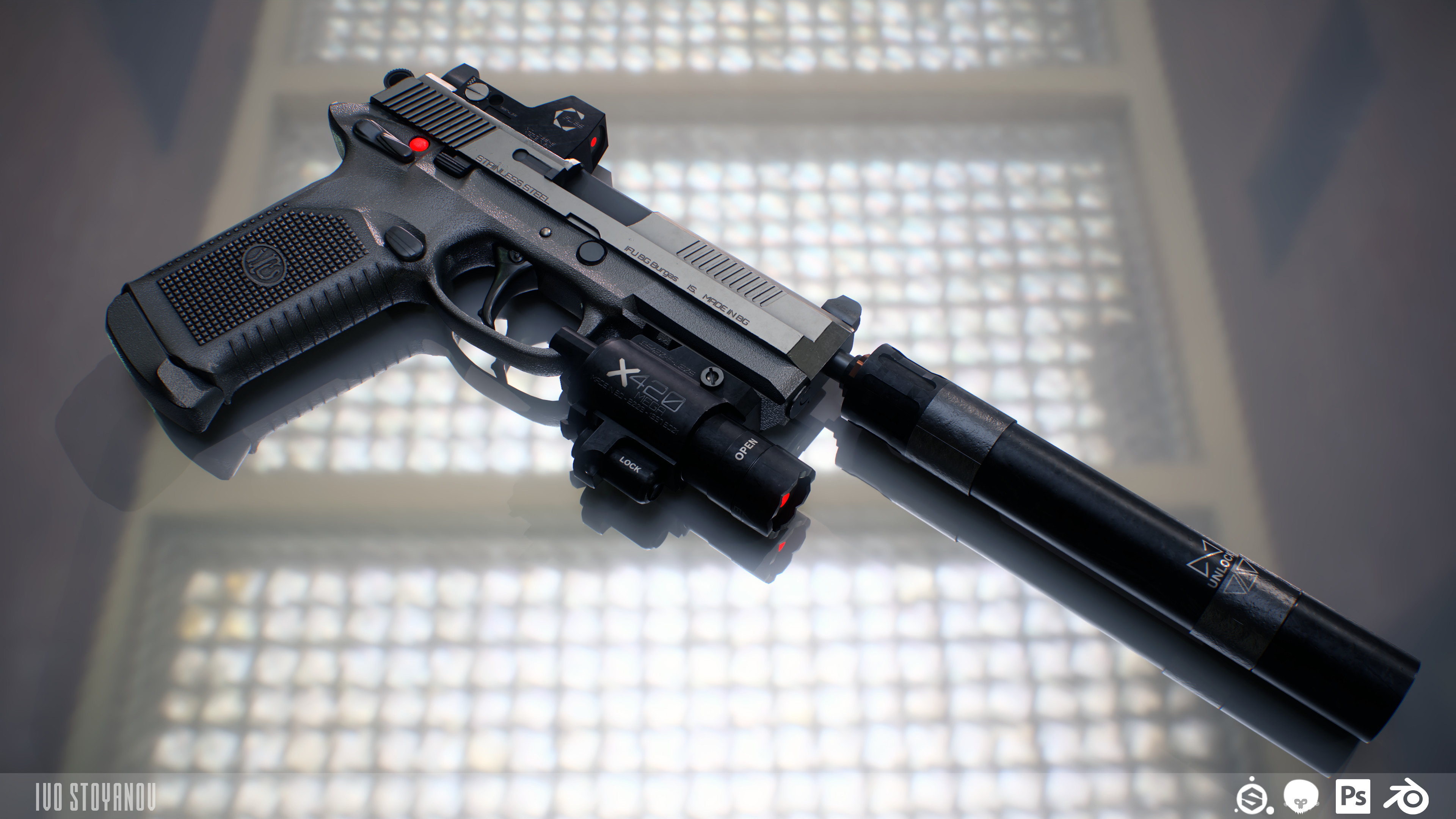 ArtStation - FNX-45 Tactical Pistol + Attachments (Custom)