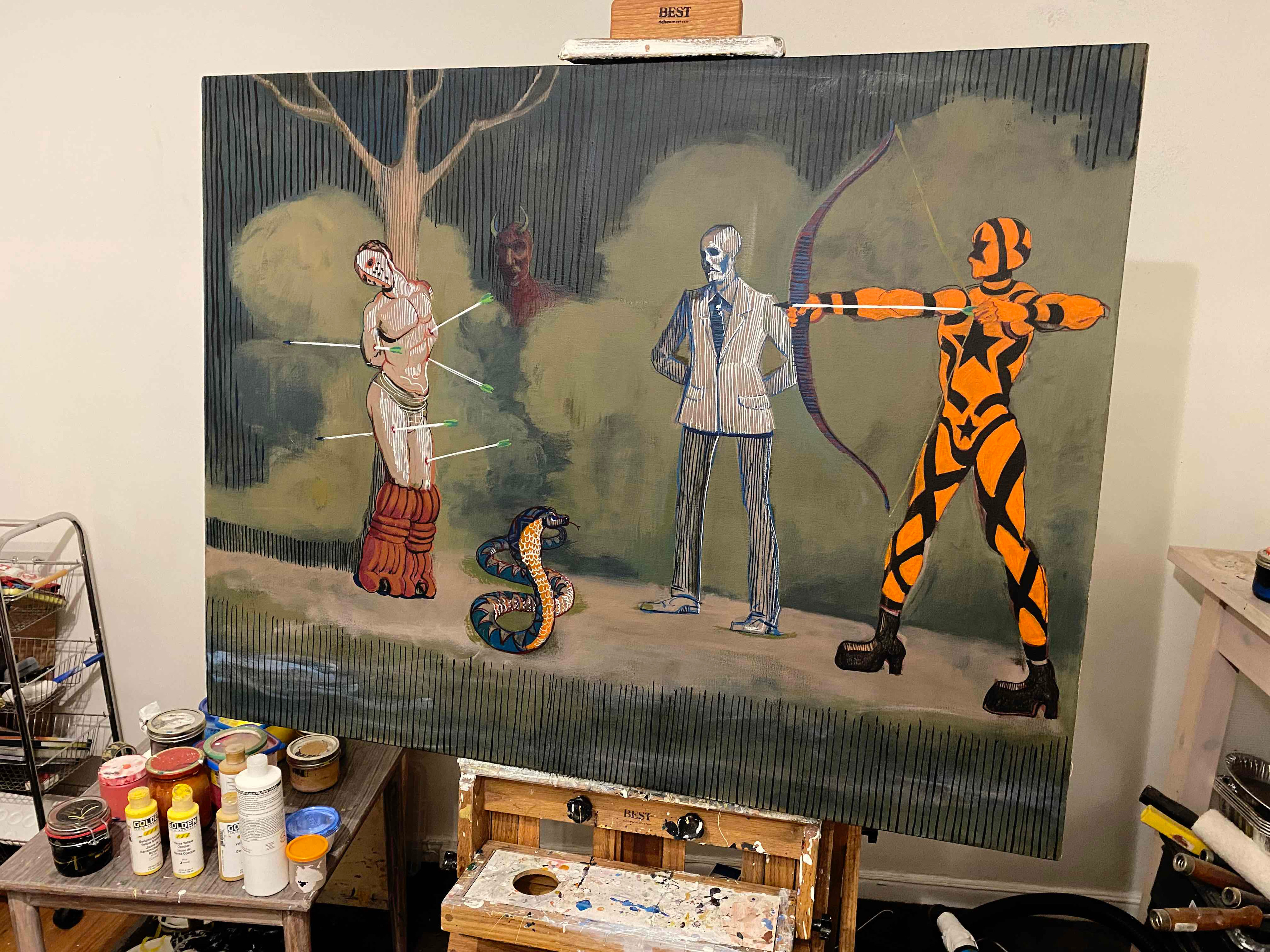 2022, ST. SEBASTIAN, 34X40  inches, acrylic on canvas.