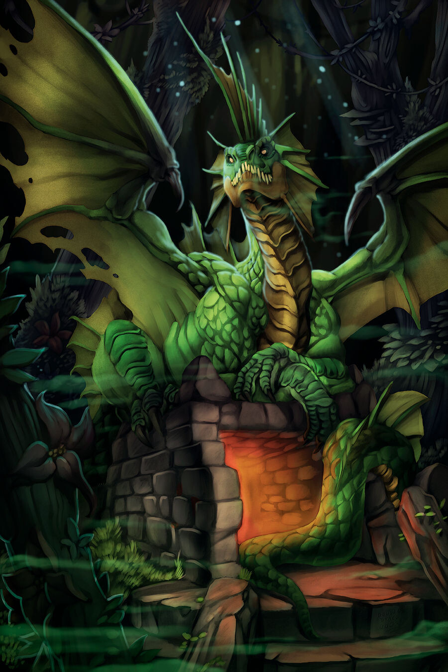 ArtStation - Green Dragon in the forest